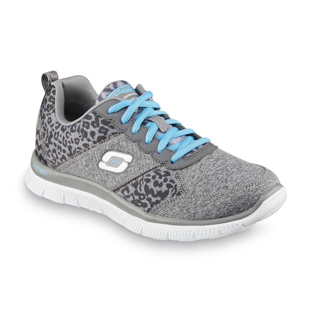 Skechers Women's Tribeca Gray/Blue/Leopard-Print Running Shoe