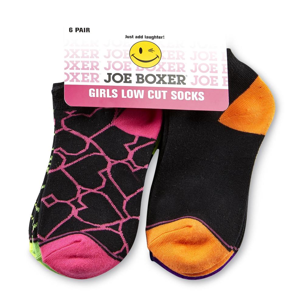Joe Boxer 6-Pairs Girl's Low Cut Socks - Peace Signs & Hearts