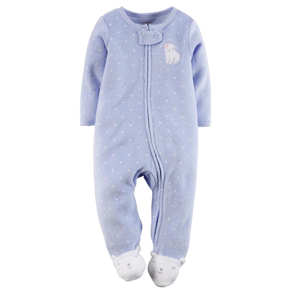 Carter's Newborn Girl's Terry Cloth Sleeper Pajamas - Polar Bear