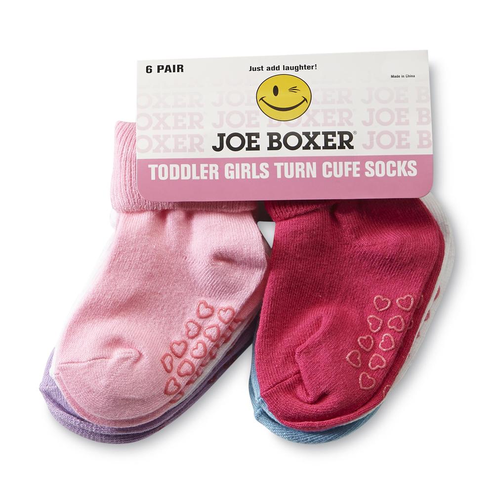 Joe Boxer 6-Pairs Toddler Girl's Turn Cuff Socks - No-Slip Hearts