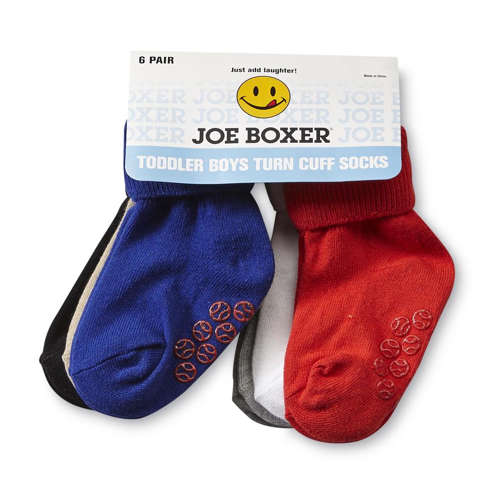 Joe Boxer 6-Pairs Toddler Boy's Turn Cuff Socks - No-Slip Baseballs