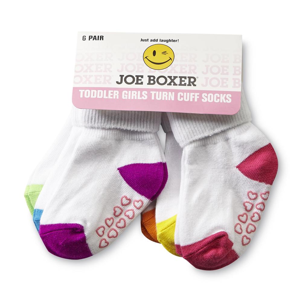 Joe Boxer 6-Pairs Toddler Girl's Turn Cuff Socks - No-Slip Hearts