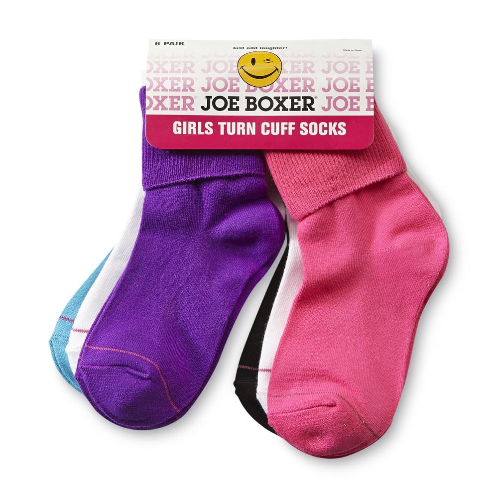 Joe Boxer 6-Pairs Girl's Turn Cuff Socks