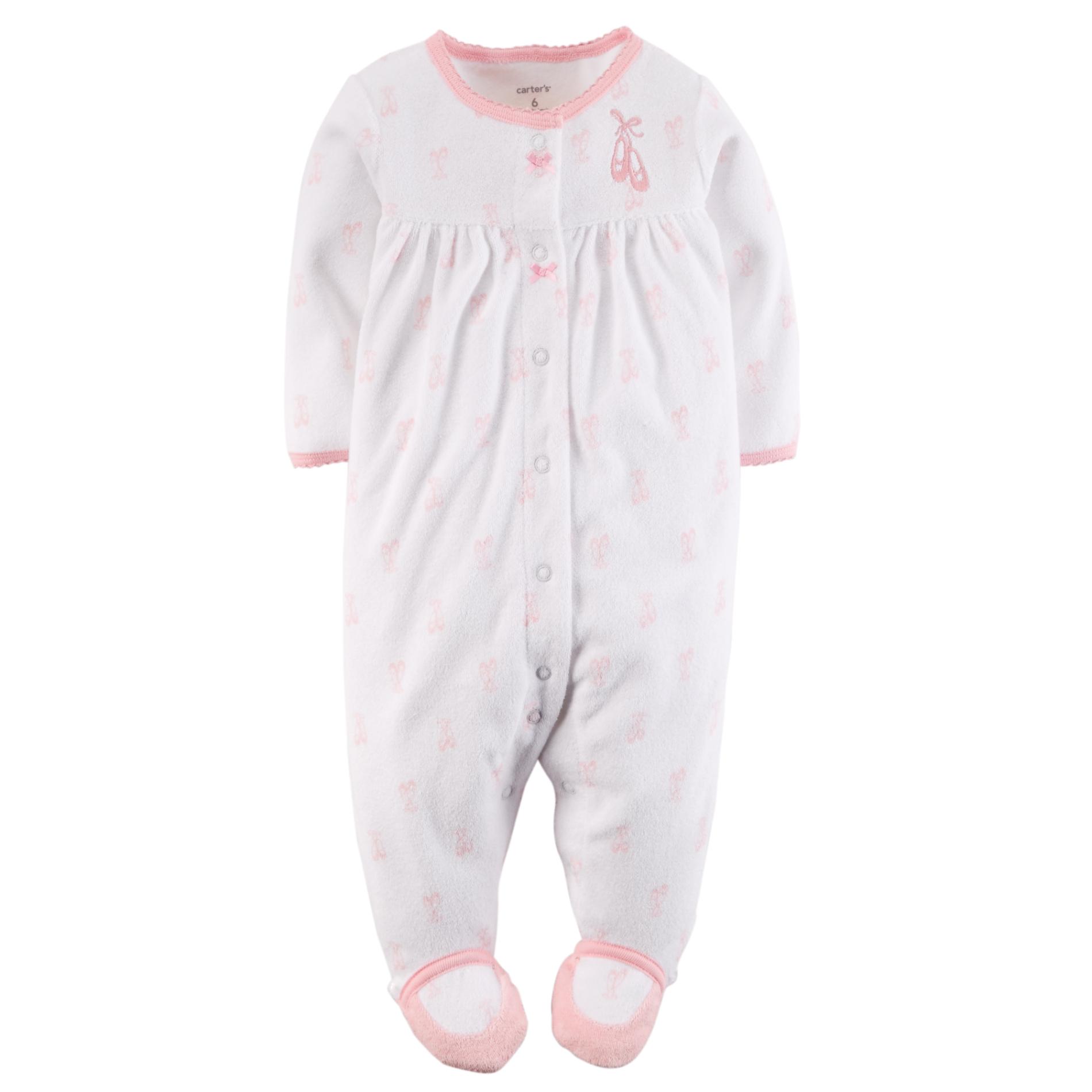 Carter's Newborn Girl's Terry Cloth Sleeper Pajamas - Ballerina