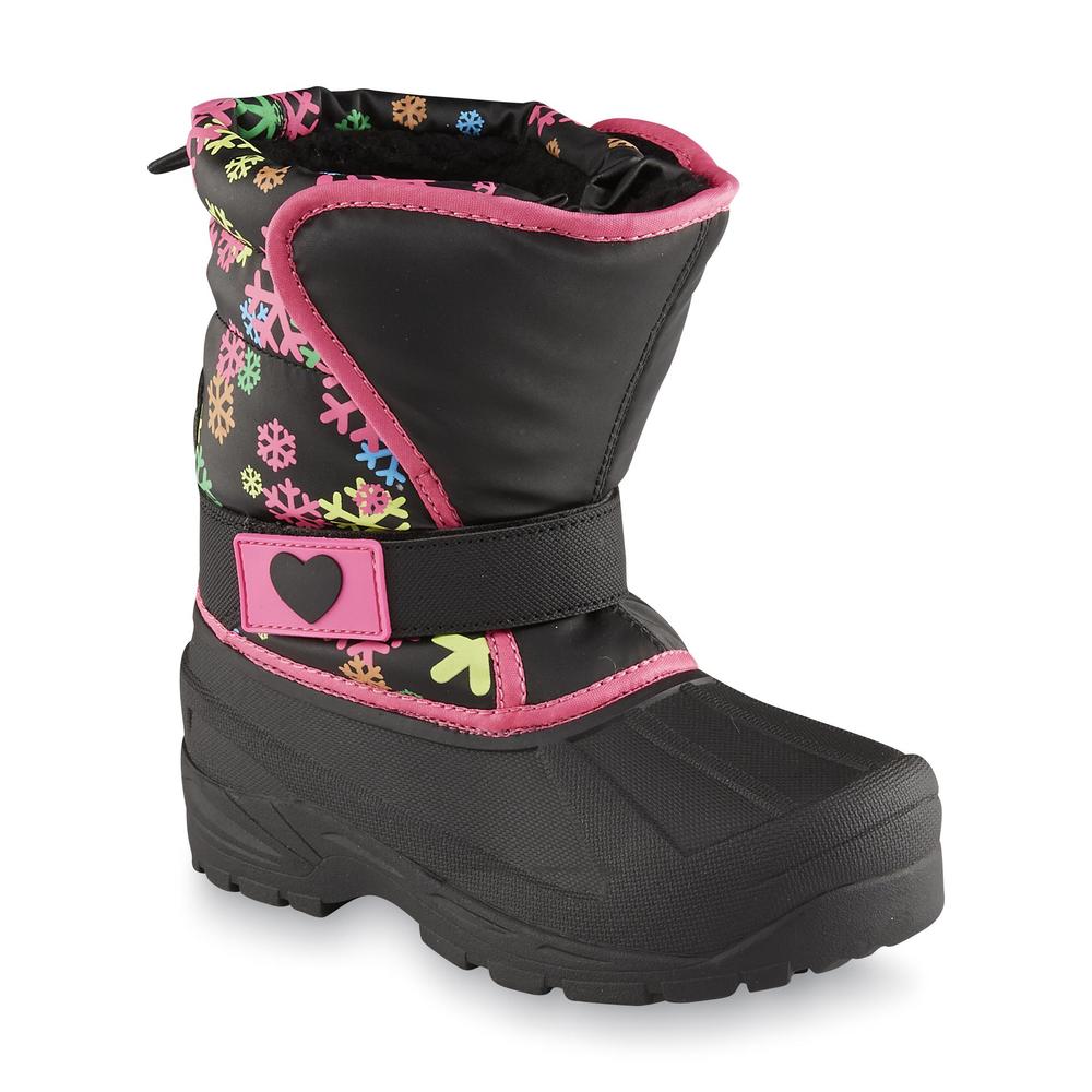 Athletech Girl's Touhy Black/Pink/Snowflake Winter Snow Boot