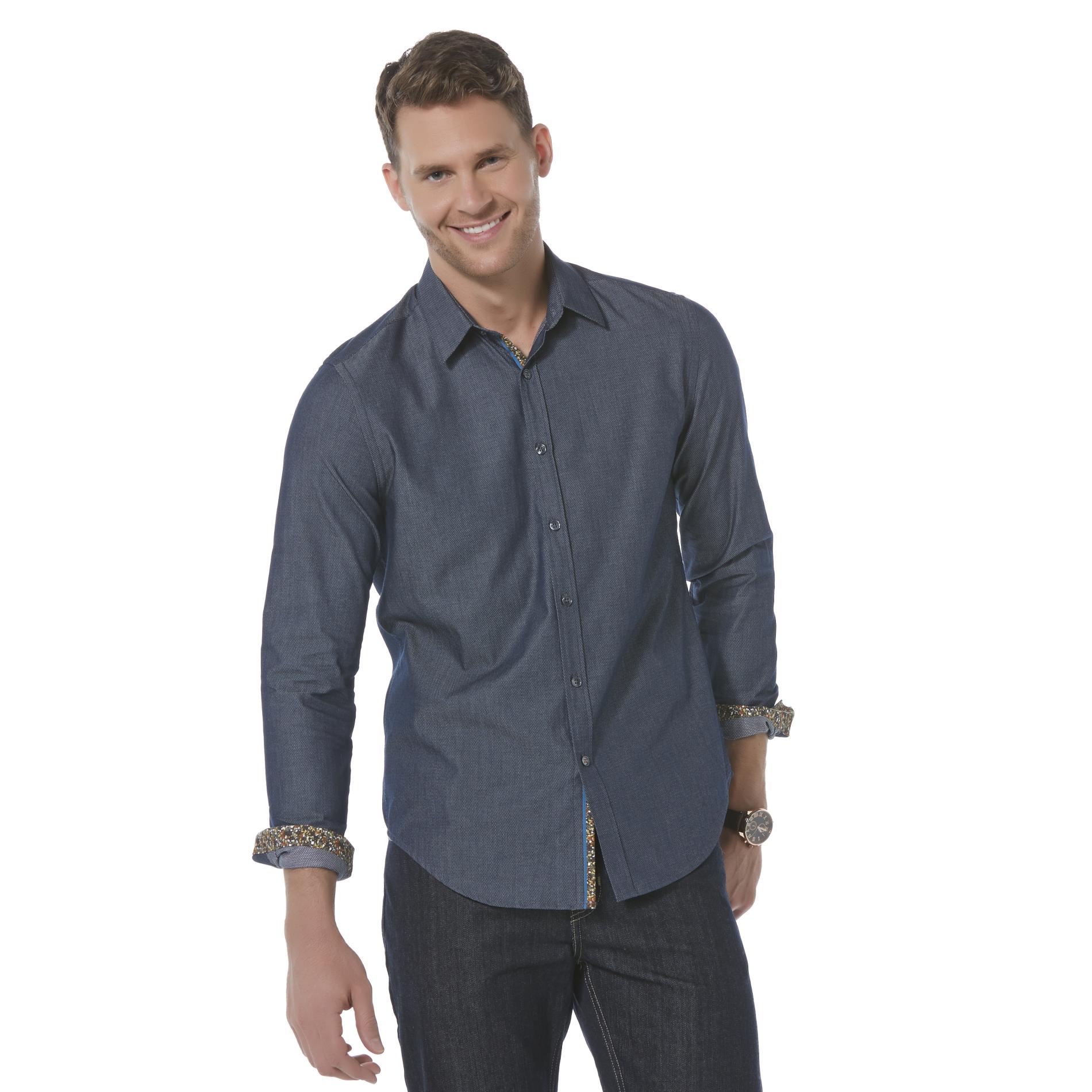 Structure Men's Button-Front Jacquard Shirt - Diamond Pattern