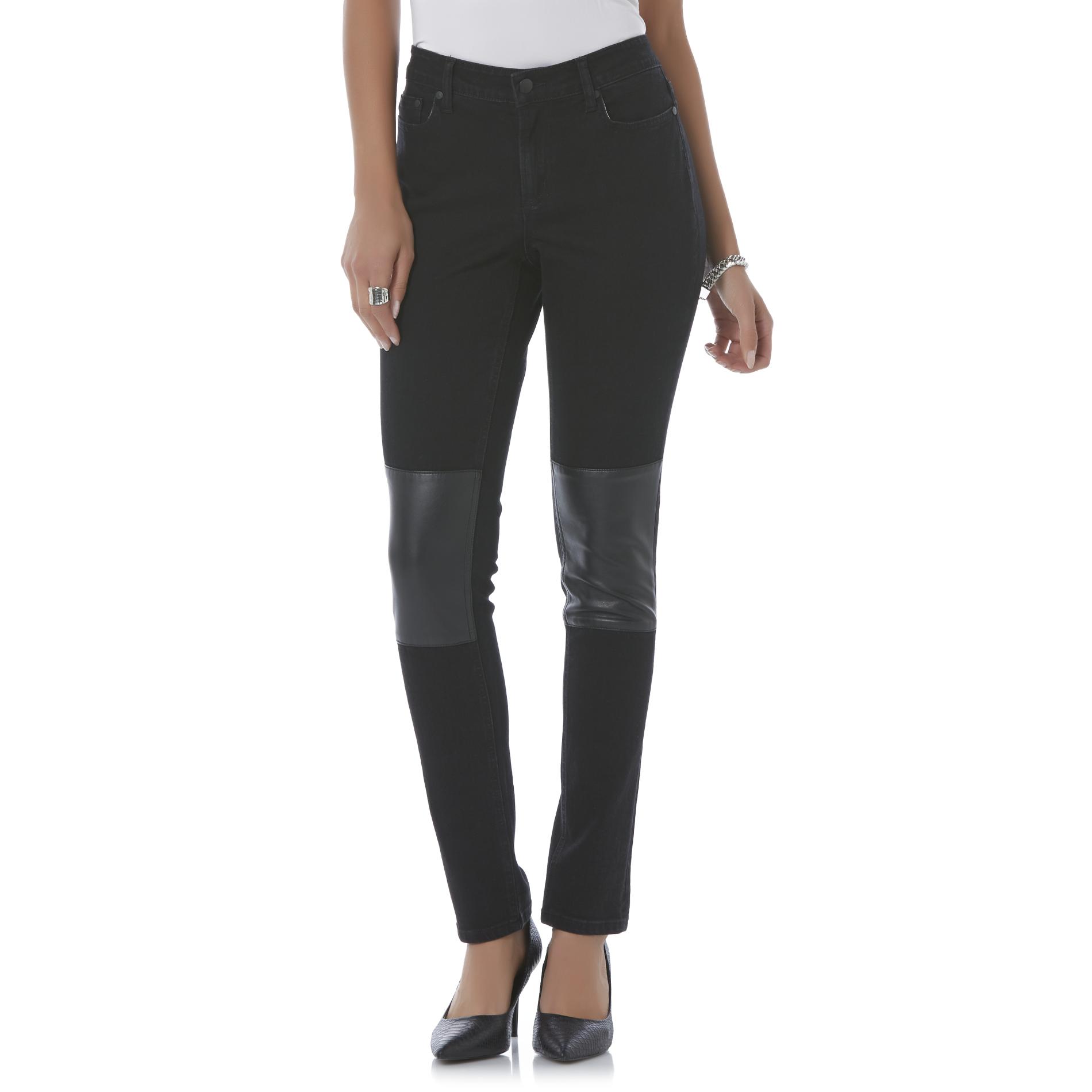 Metaphor Women's Synthetic Leather Patch Jeans