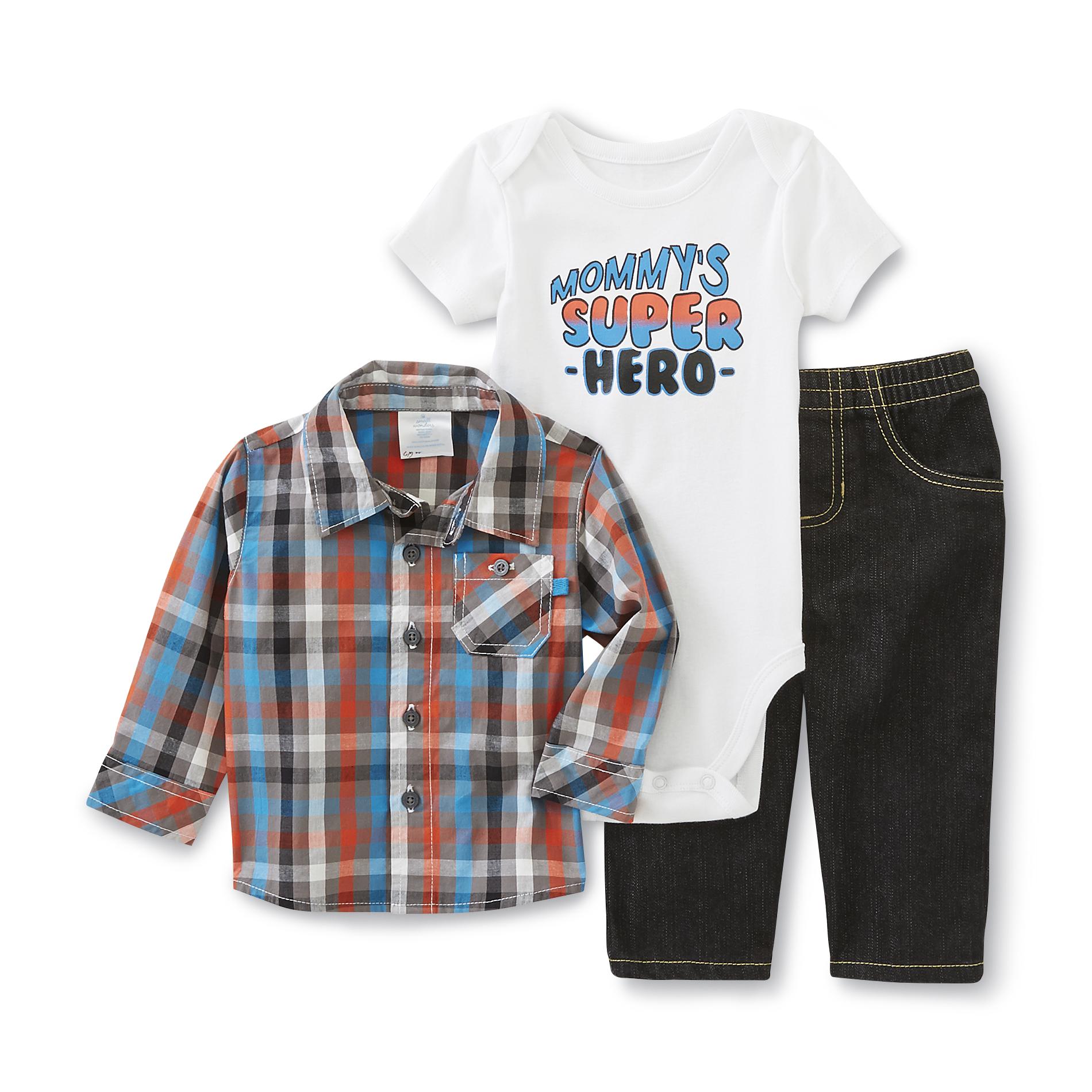 Small Wonders Newborn Boy's Shirt  Graphic Bodysuit & Jeans - Mommy's Super Hero