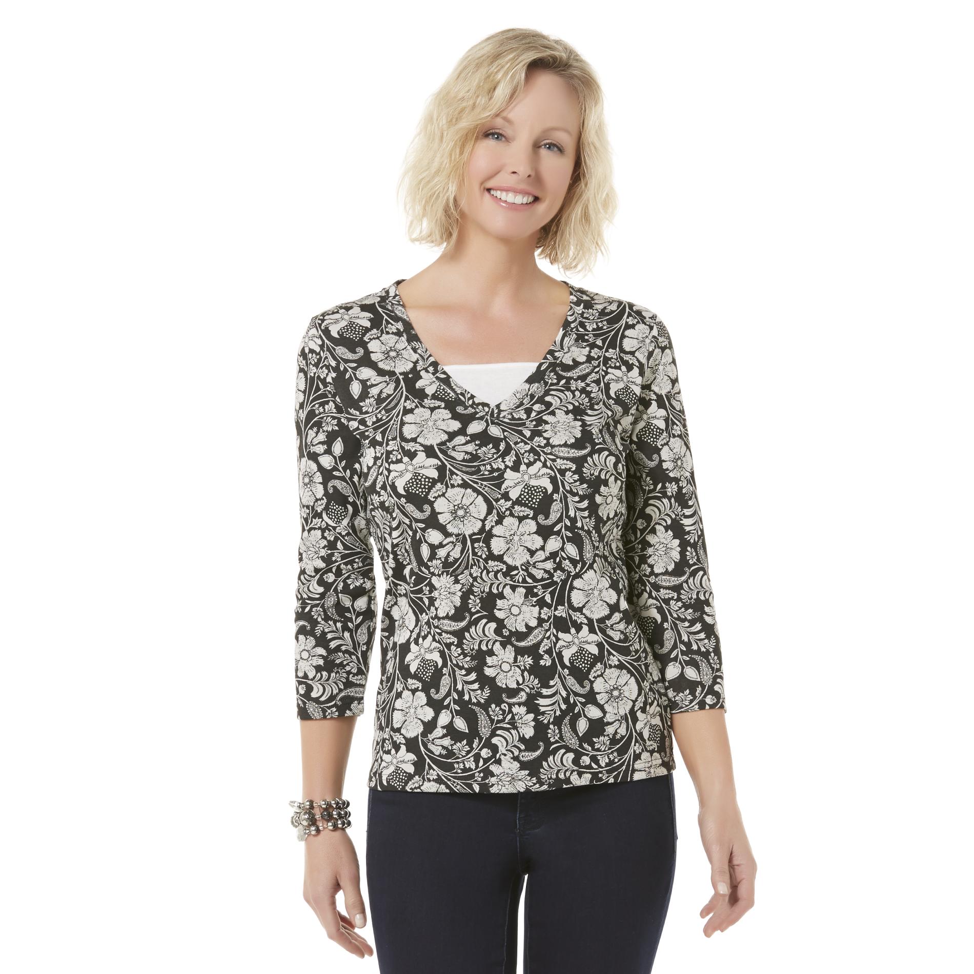 Basic Editions Women's LayeredLook Top Floral