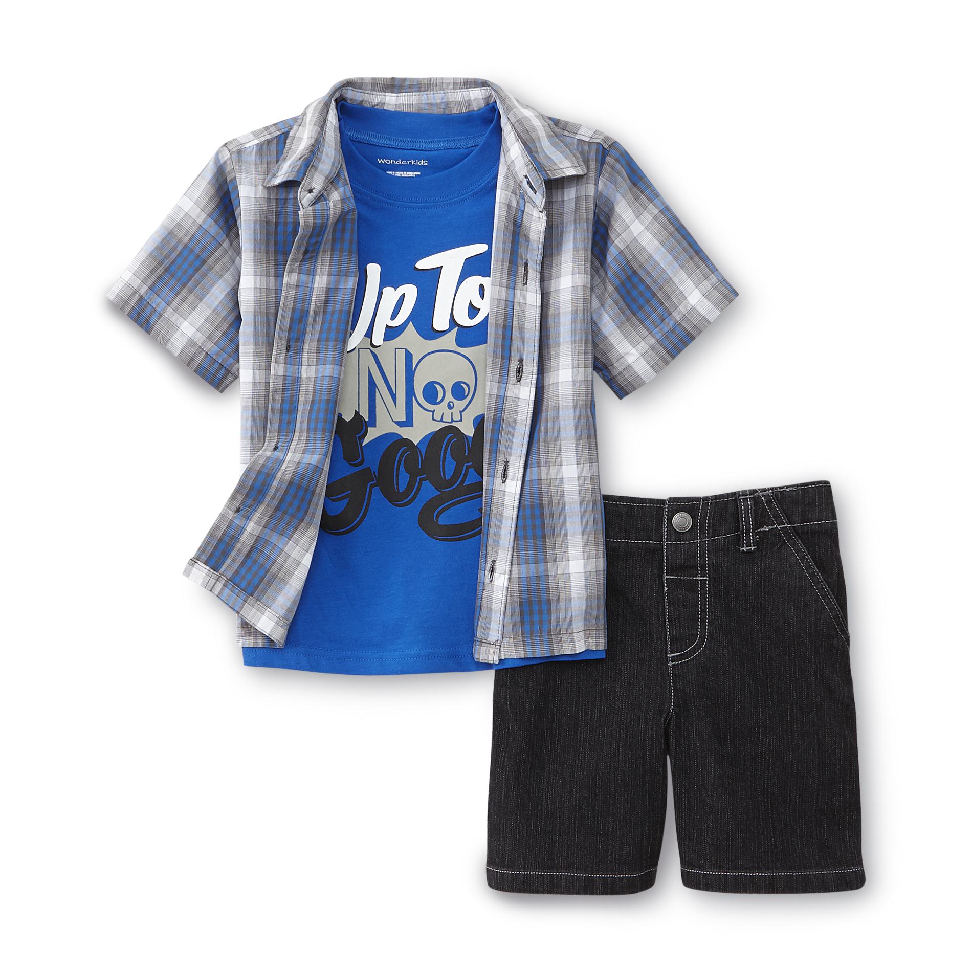 WonderKids Toddler Boy's Button-Up Shirt  T-Shirt & Jean Shorts - Skull