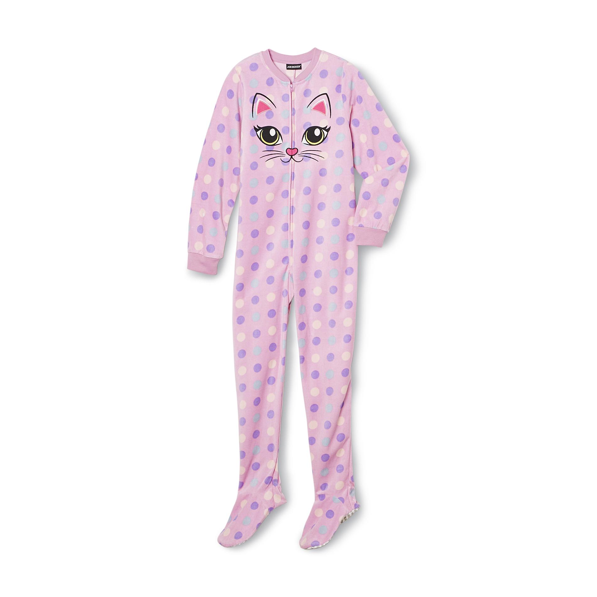 Joe Boxer Girl's Microfleece Footed Pajamas - Kitty Cat