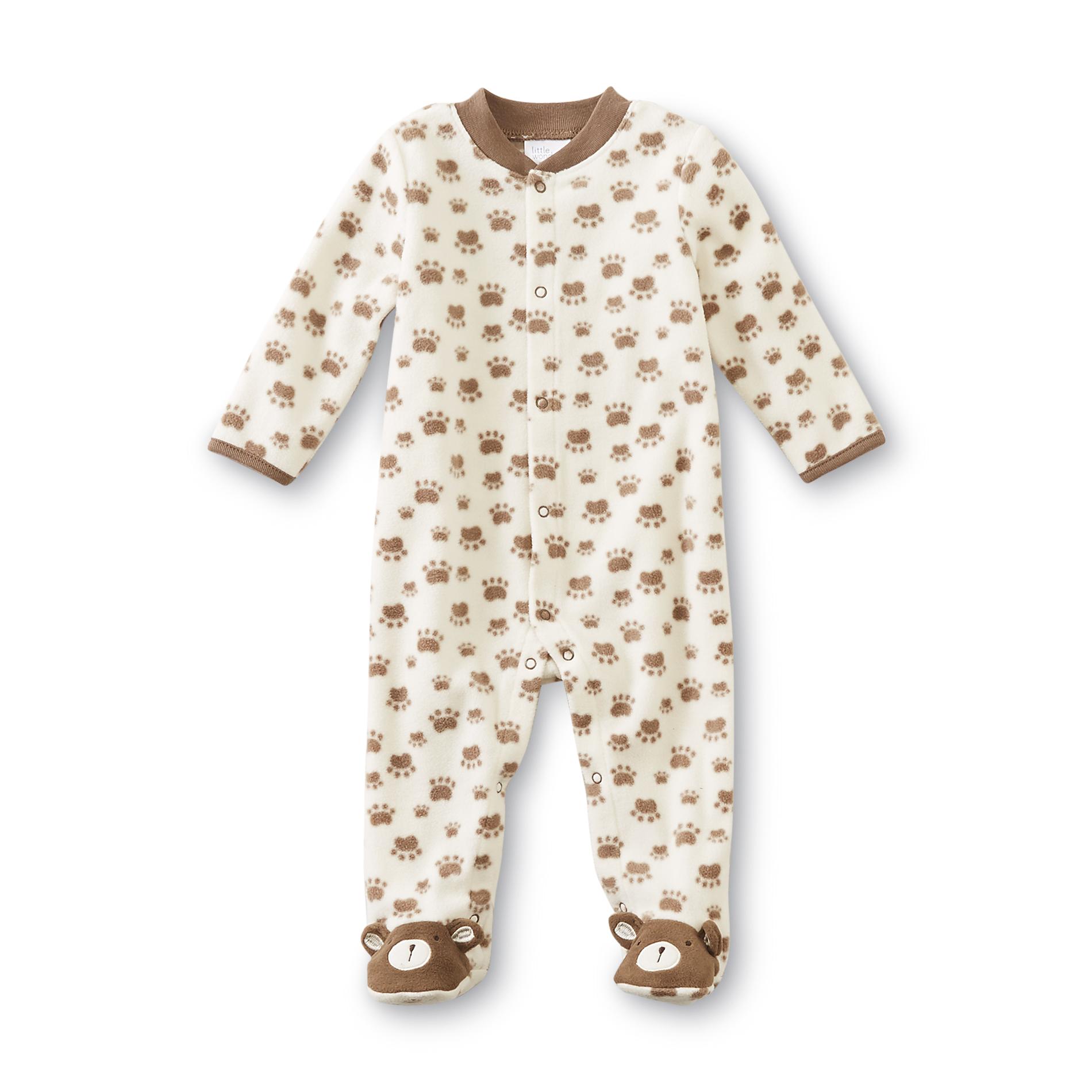 Little Wonders Newborn Boy's Fleece Sleeper Pajamas - Paw Print