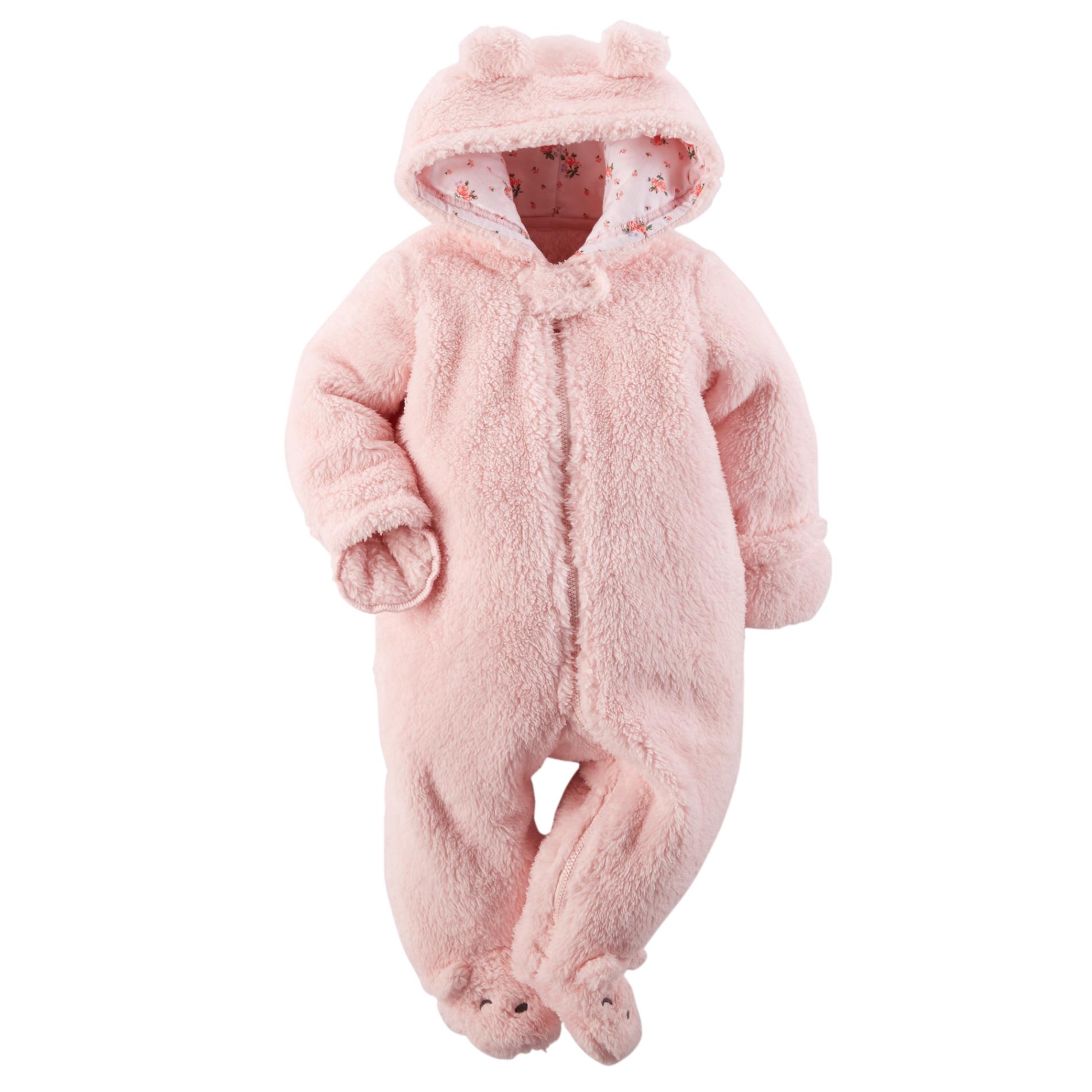 Carter's Newborn Girl's Plush Fleece Hooded Pram Suit