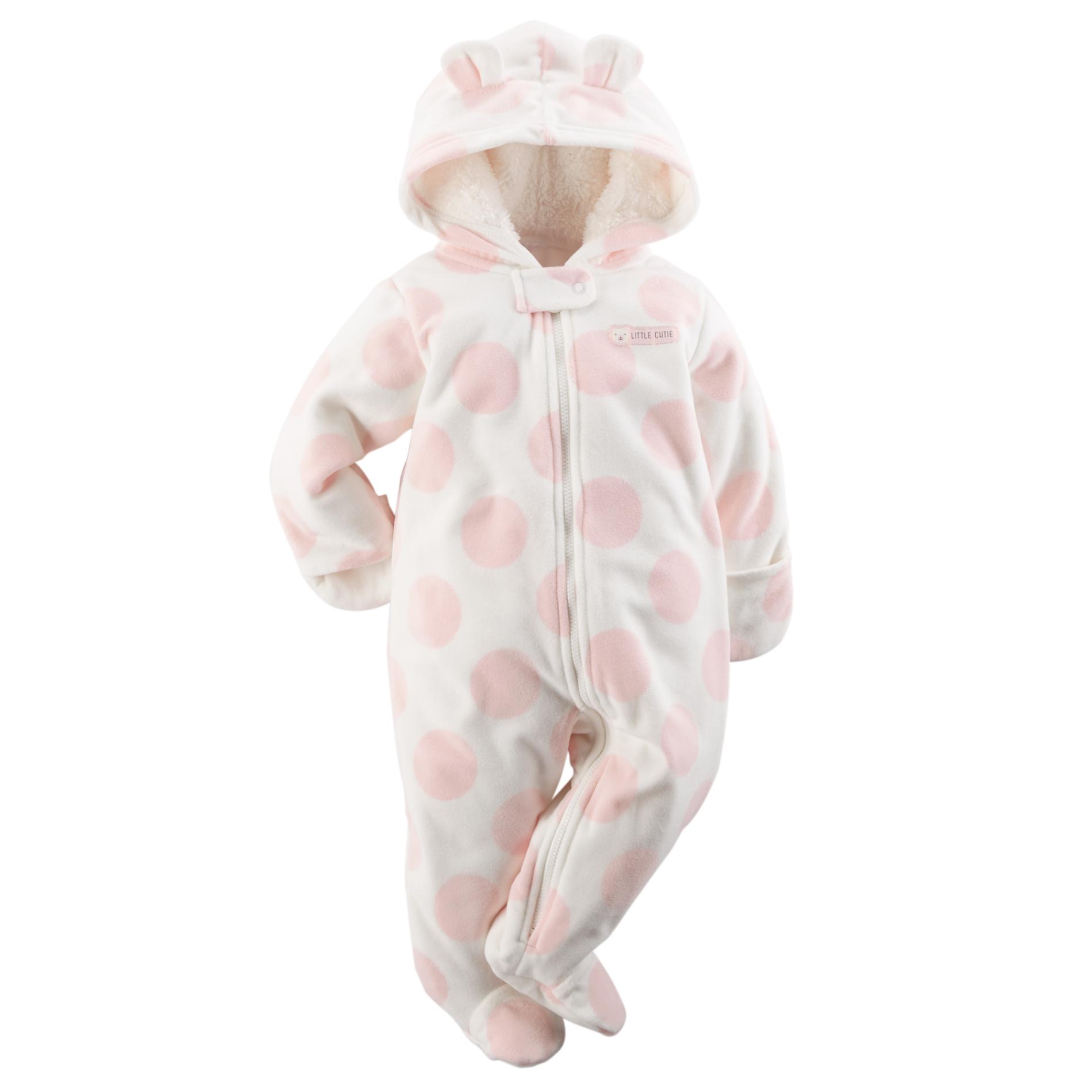 Carter's Newborn Girl's Fleece Hooded Pram Suit - Dot