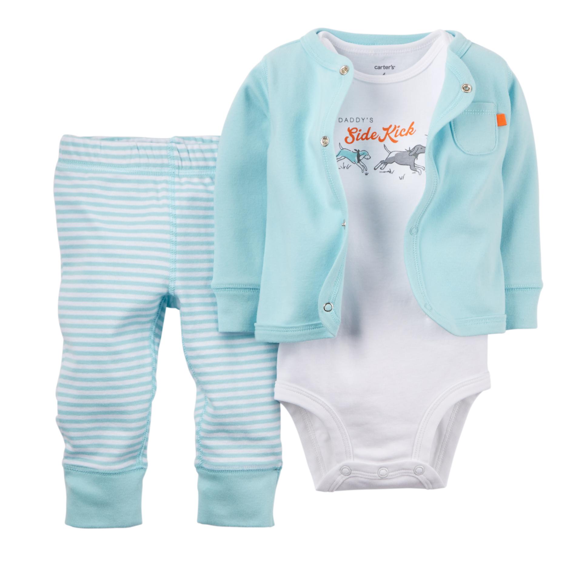 Carter's Newborn & Infant Boy's Cardigan  Bodysuit & Knit Pants - Daddy's Side Kick