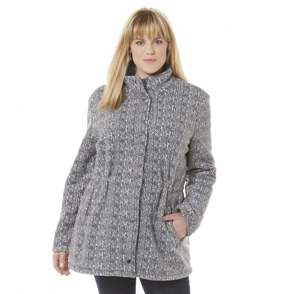 Basic Editions Women's Plus Fleece Anorak Jacket - Herringbone Print
