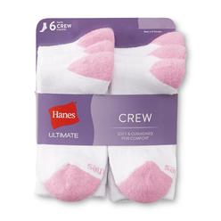 Hanes Ultimate Womens 6-Pack Crew Socks, White, Shoe size 5-9