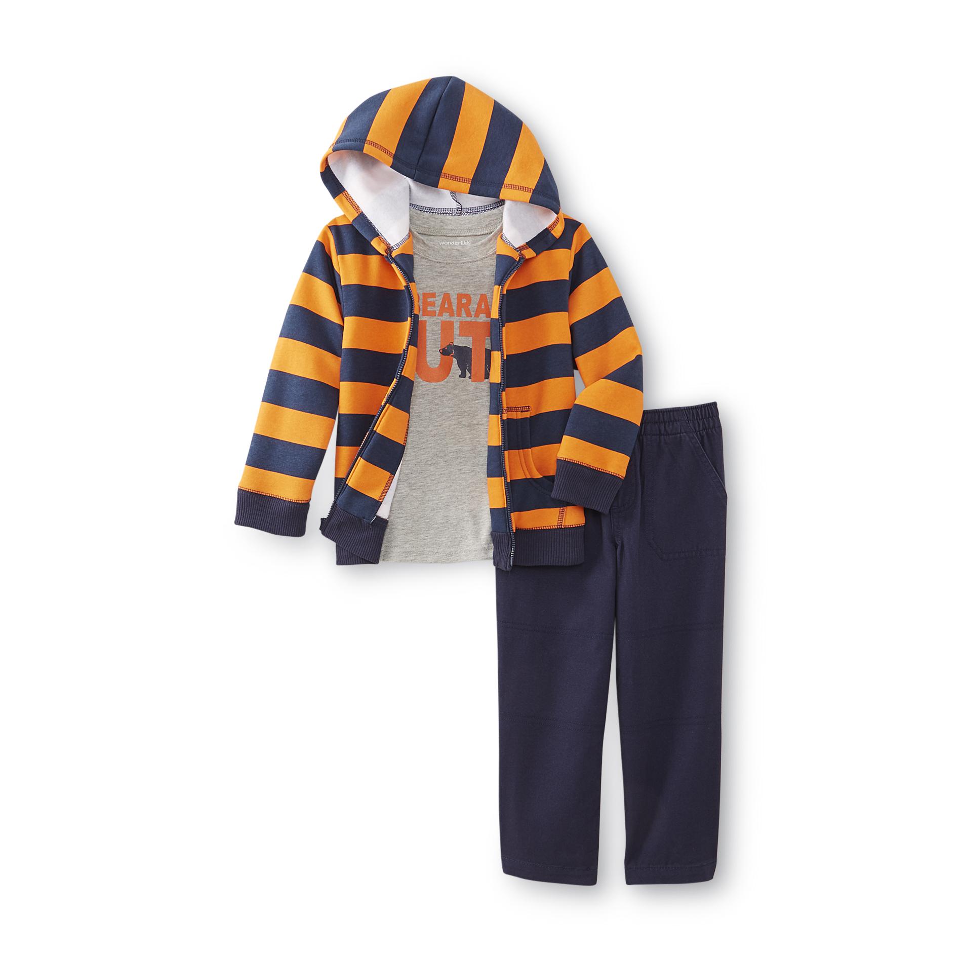 WonderKids Toddler Boy's Hoodie Jacket  T-Shirt & Twill Pants - Striped