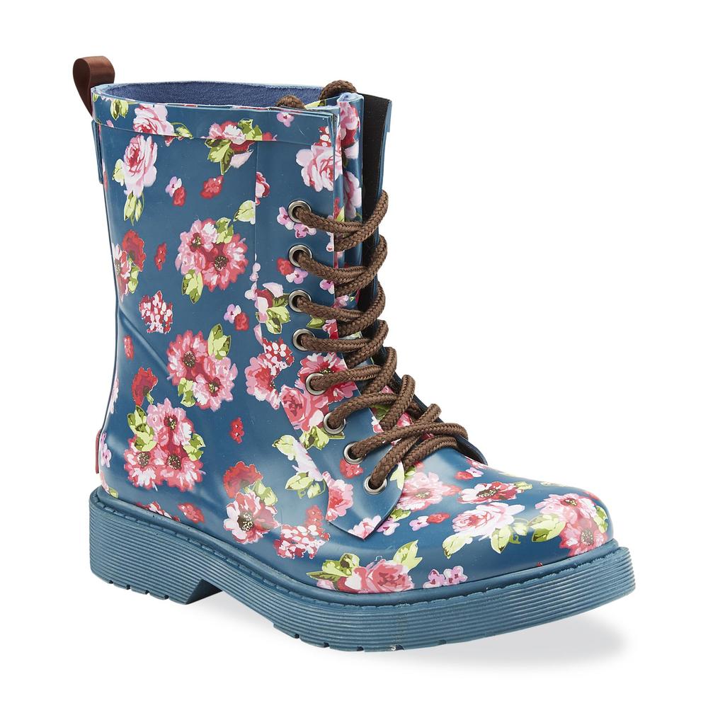 Chooka Women's Combat Flora Blue/Floral Water-Resistant Rain Boot