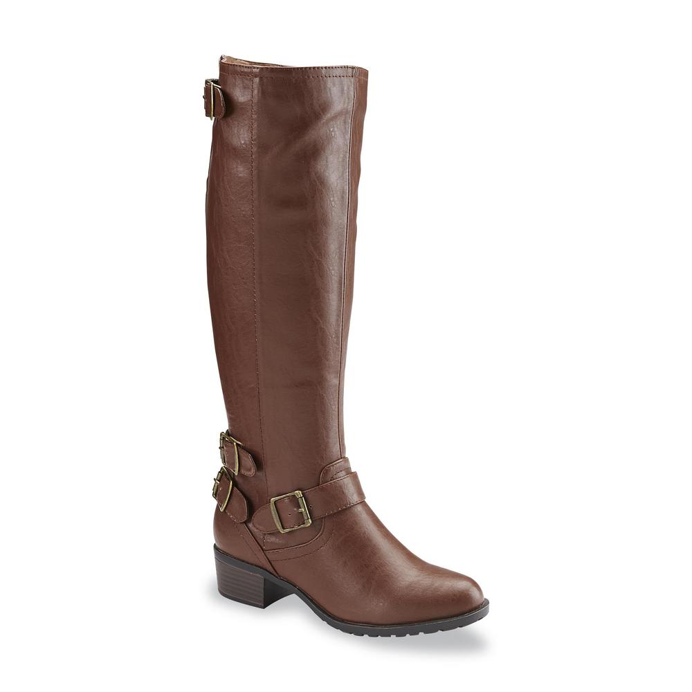 Intaglia Designs Women's Nashville Brown Extended-Calf Knee-High Fashion Riding Boot - Wide Width Available