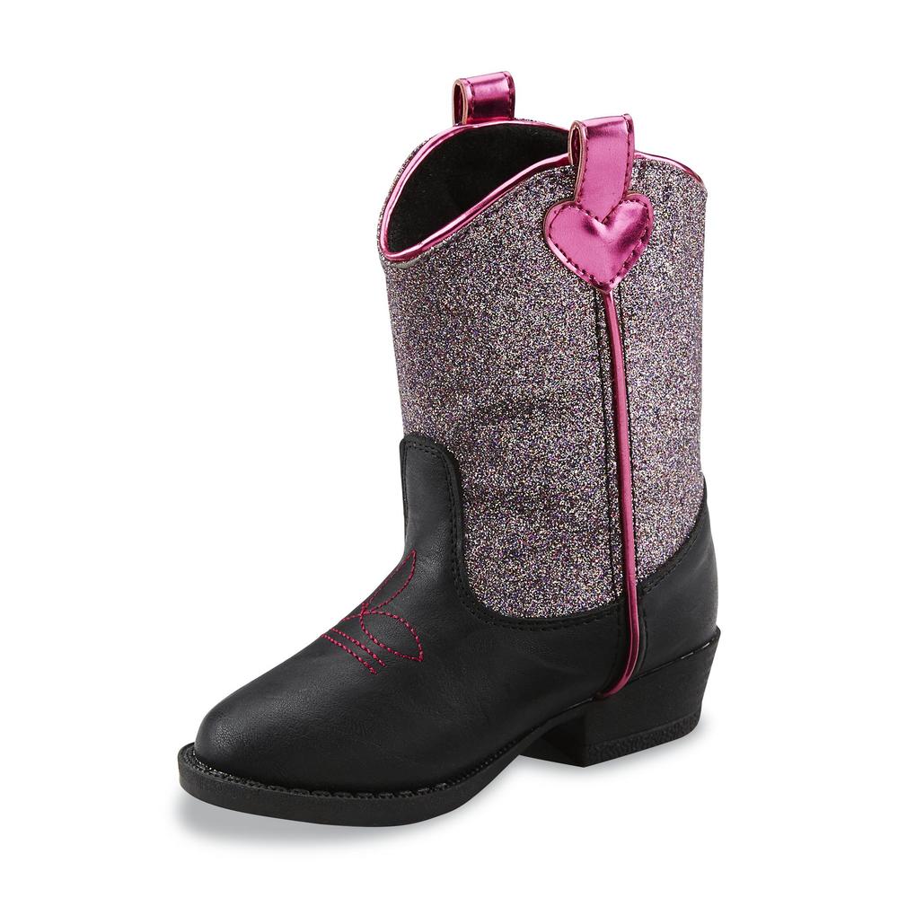 Natural Steps Toddler Girl's Cheyenne Black/Pink Glitter Western Boot