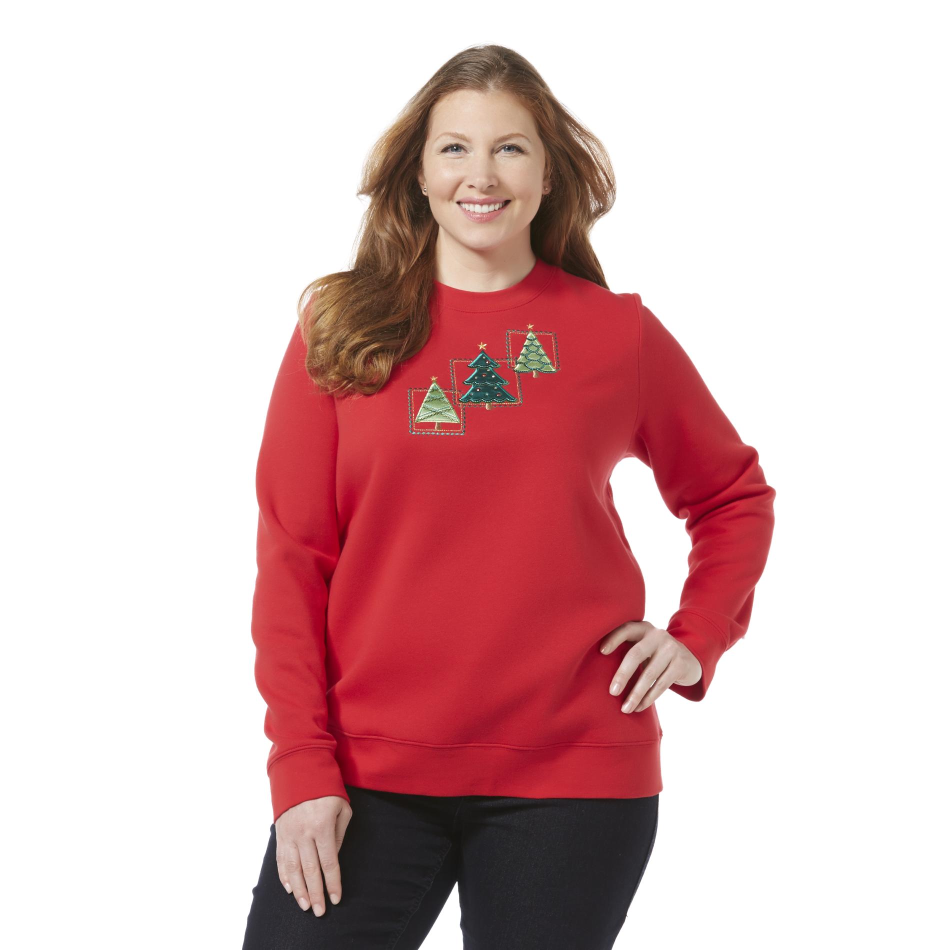 Holiday Editions Women's Plus Embroidered Sweatshirt