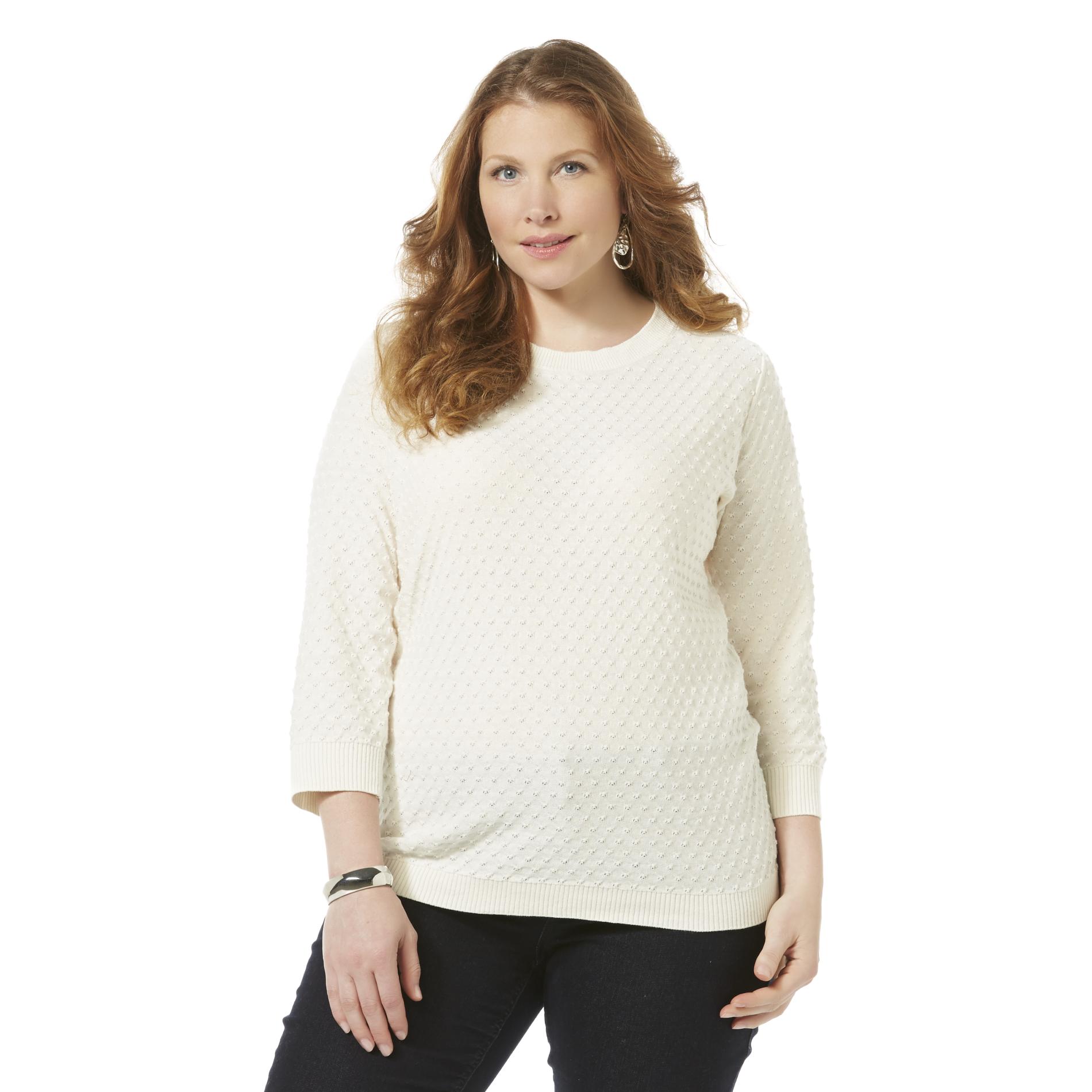 Basic Editions Women's Plus Textured Knit Sweater