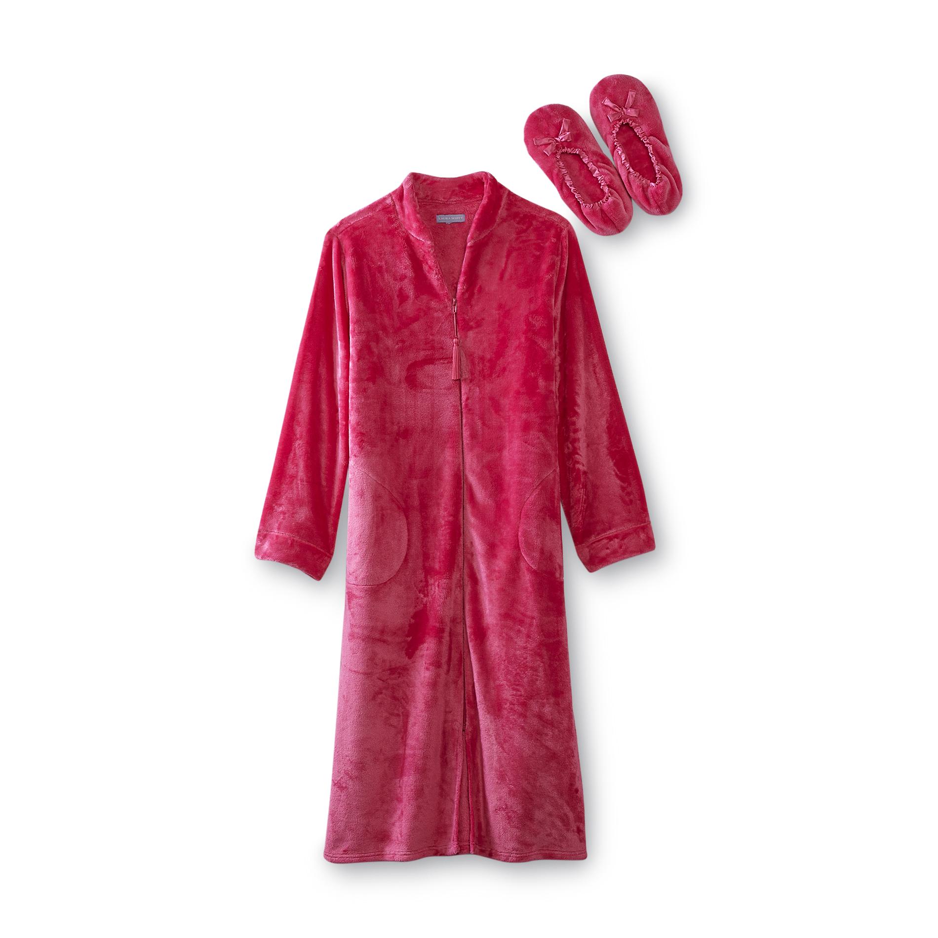 Laura Scott Women's Plush Fleece Robe & Slippers
