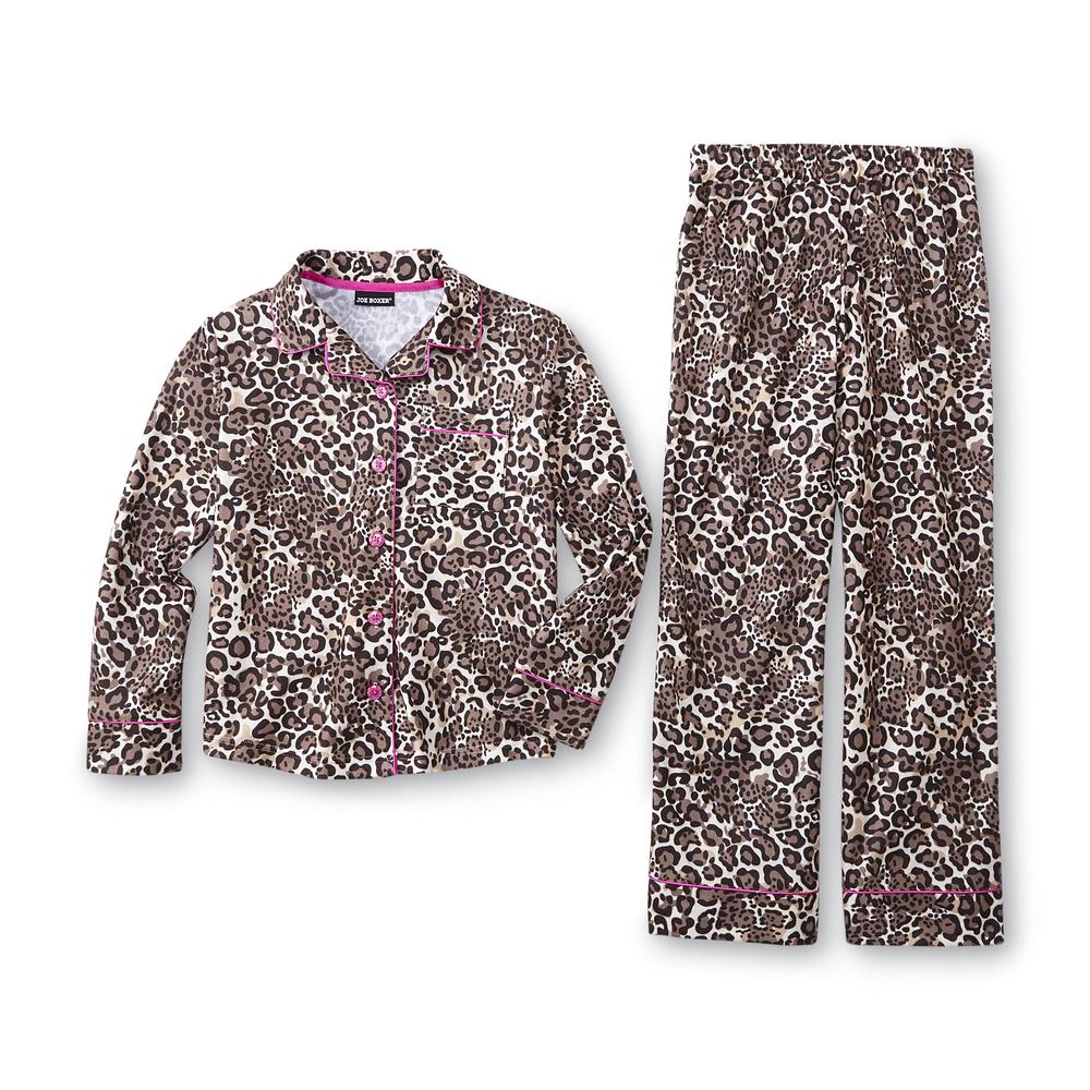 Joe Boxer Girl's Flannel Pajama Top & Pants - Leopard Print