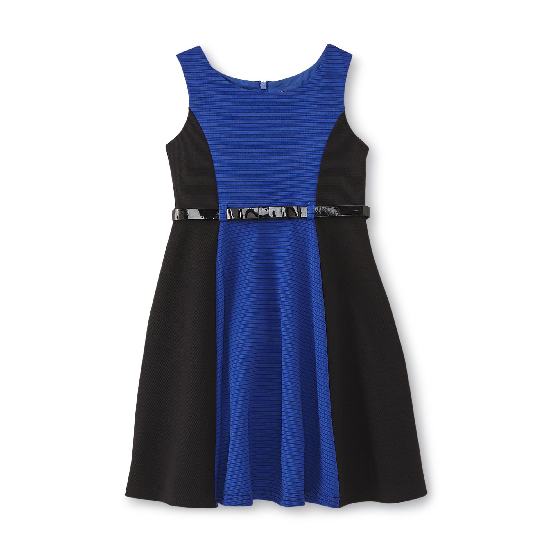 Youngland Girl's Belted Fit & Flare Dress - Striped