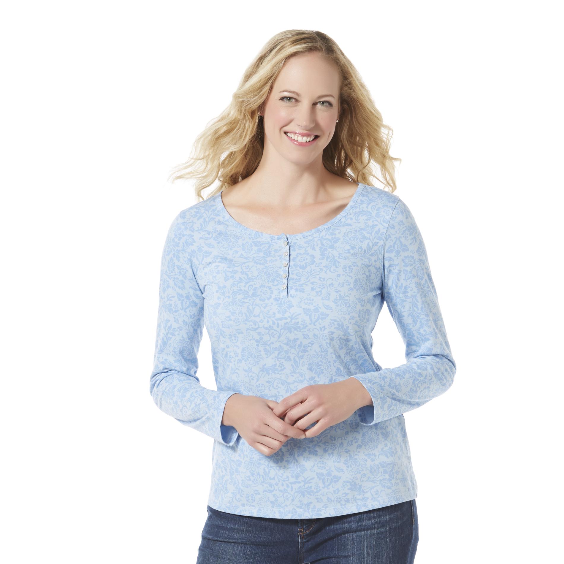 Basic Editions Women's Henley Top - Floral Print