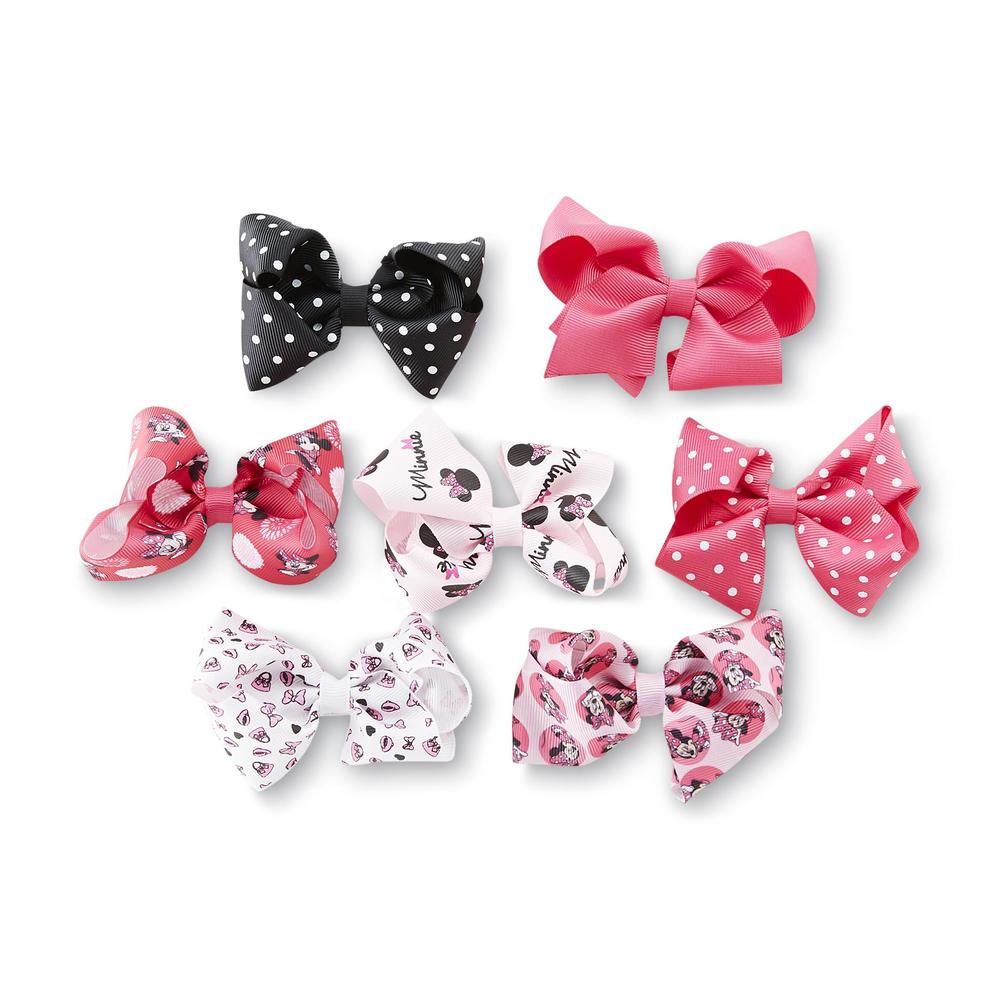 Disney Minnie Mouse Girl's 7-Pack Bow Barrettes  Holder & Storage Bag
