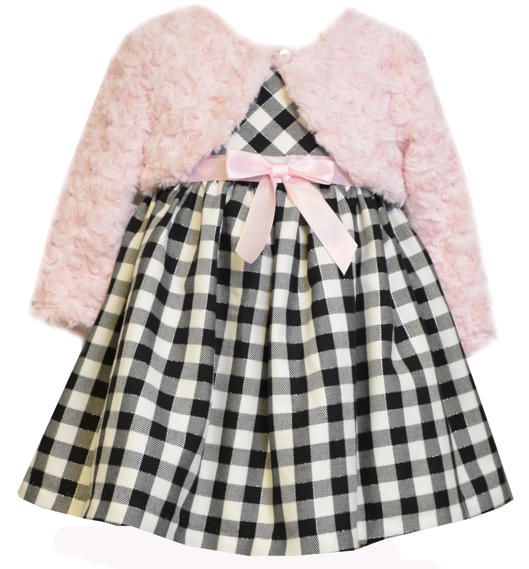 Ashley Ann Infant & Toddler Girl's Dress & Faux Fur Jacket - Plaid