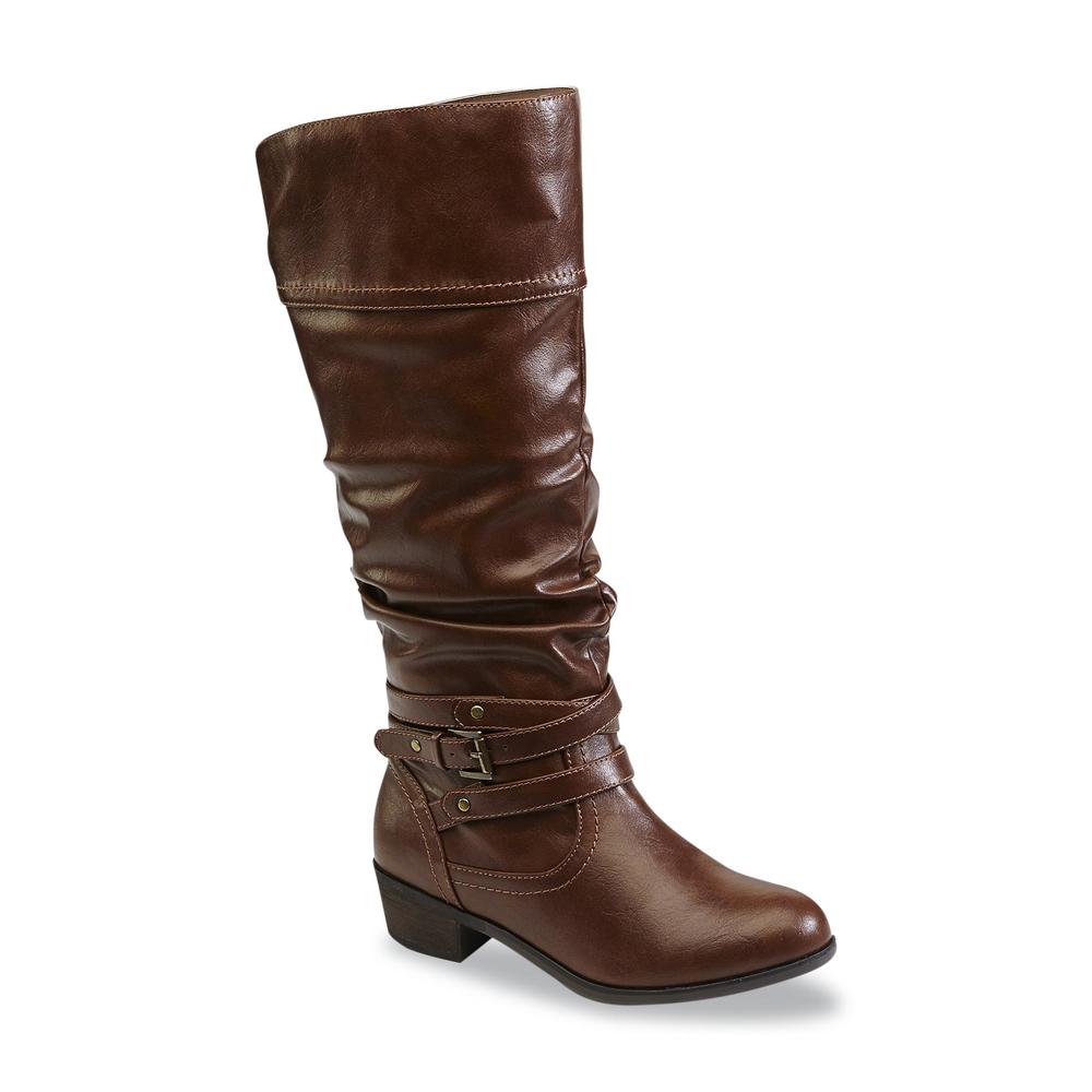 Bongo Women's Peyton Cognac Extended-Calf Knee-High Slouch Fashion Boot - Wide Width Available