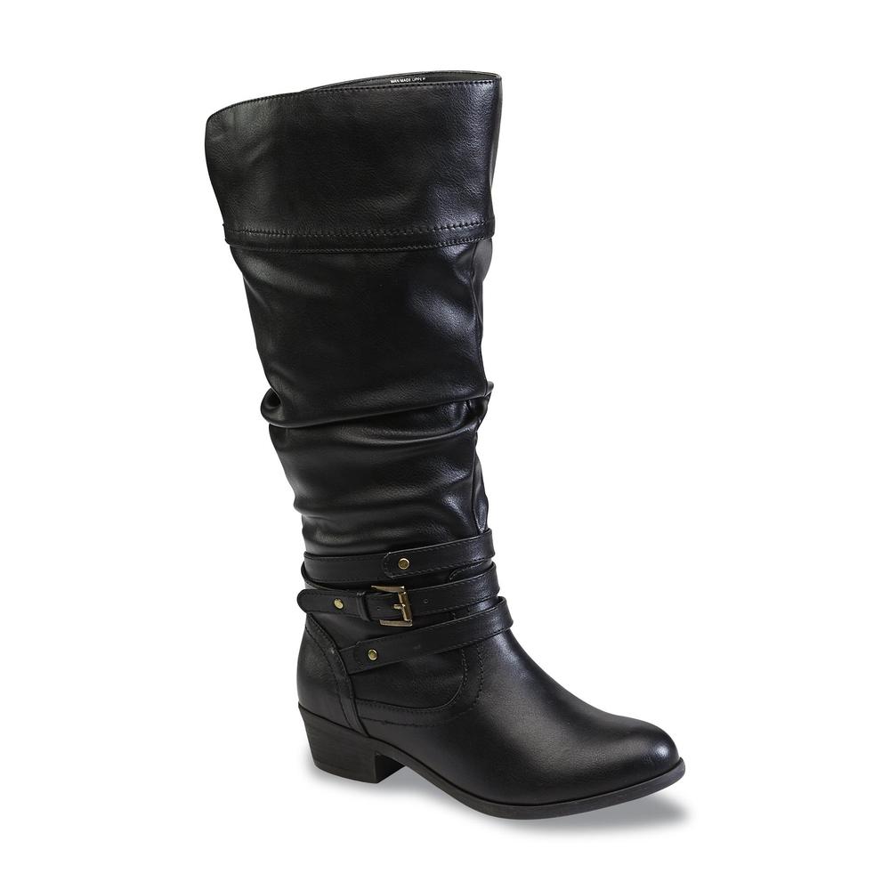 Bongo Women's Peyton Black Extended-Calf Knee-High Slouch Fashion Boot - Wide Width Available