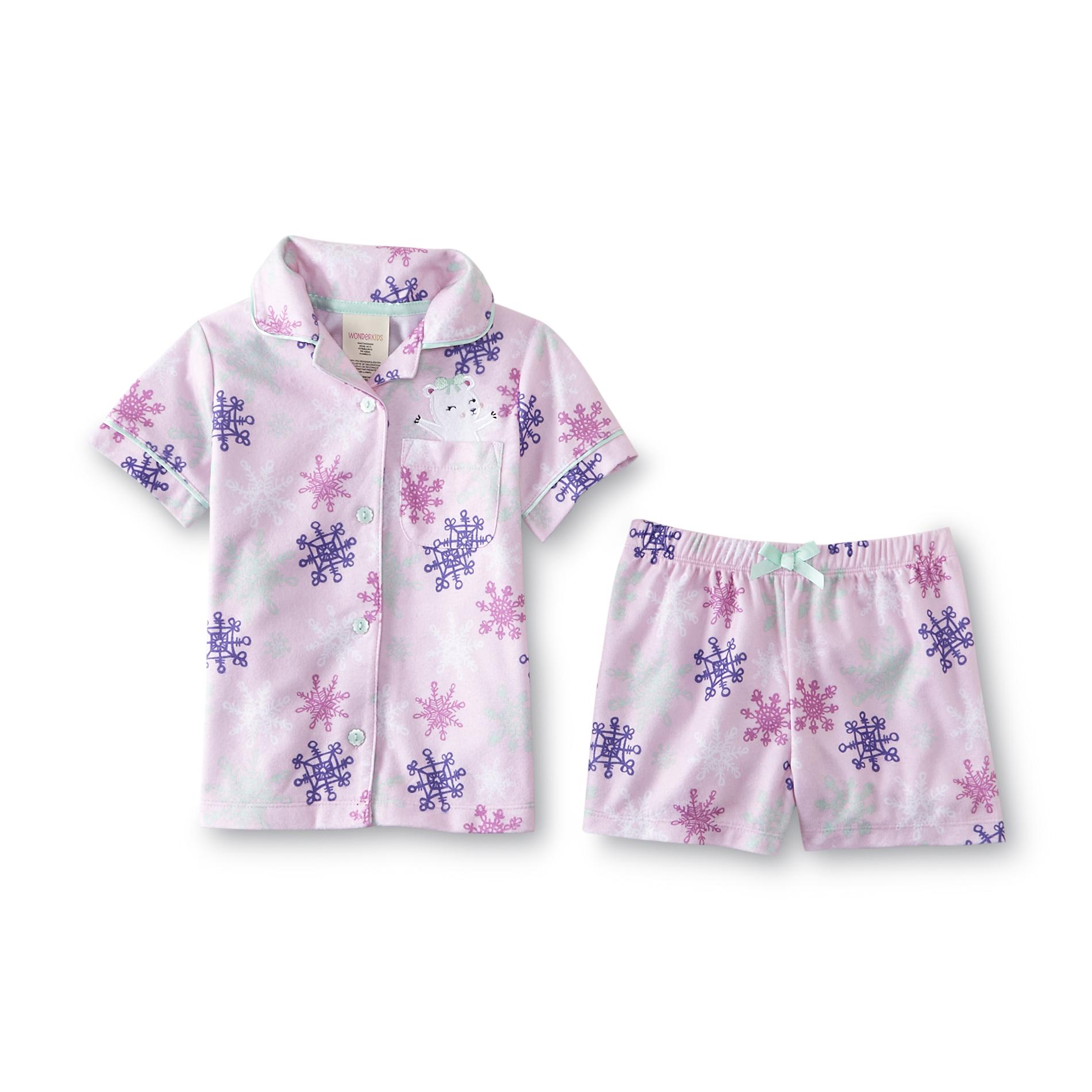 WonderKids Infant & Toddler Girl's Flannel Pajama Top & Shorts - Snowflakes