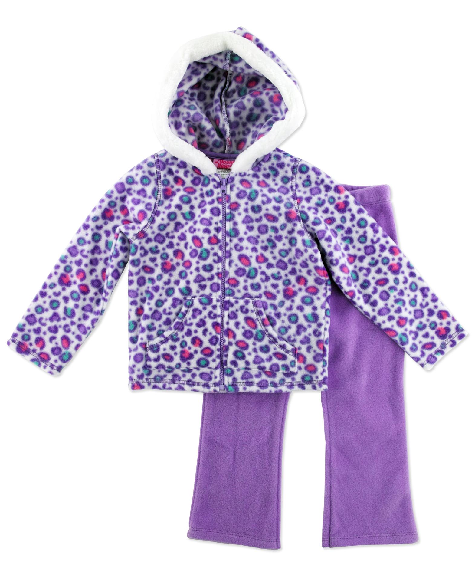 Young Hearts Infant & Toddler Girl's Fleece Hoodie Jacket & Pants - Leopard Print