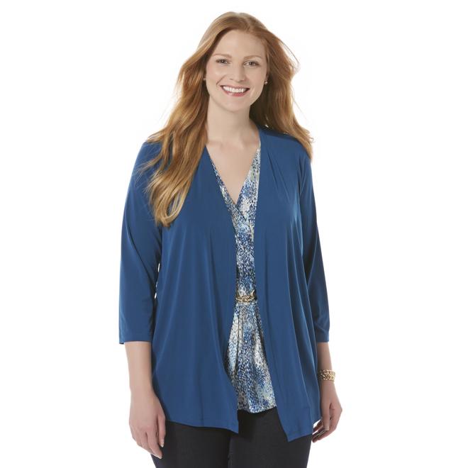 Jaclyn Smith Women's Plus Layered-Look Top - Reptile Print - Clothing ...