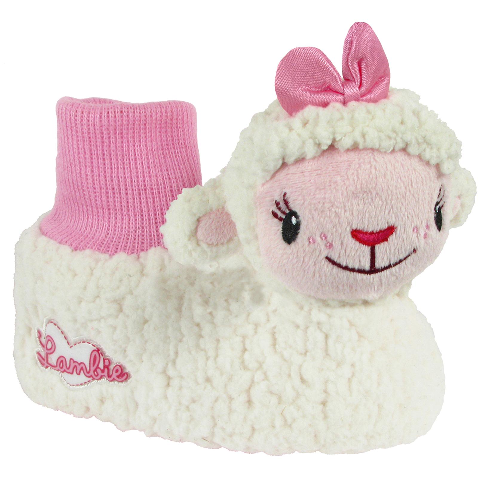 Disney Girl's Doc McStuffins Lambie White/Pink Plush Slipper