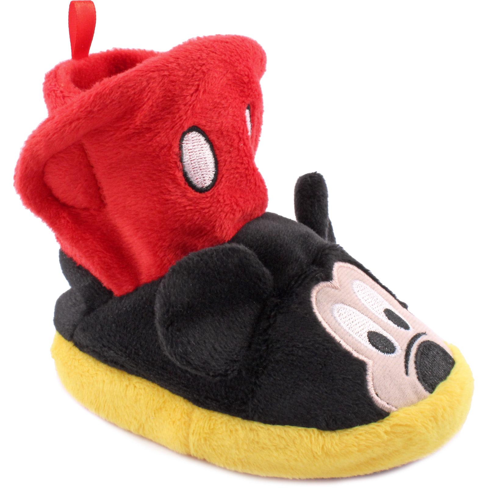 Disney Boy's Mickey Mouse Red/Black/Yellow Plush Bootie Slipper