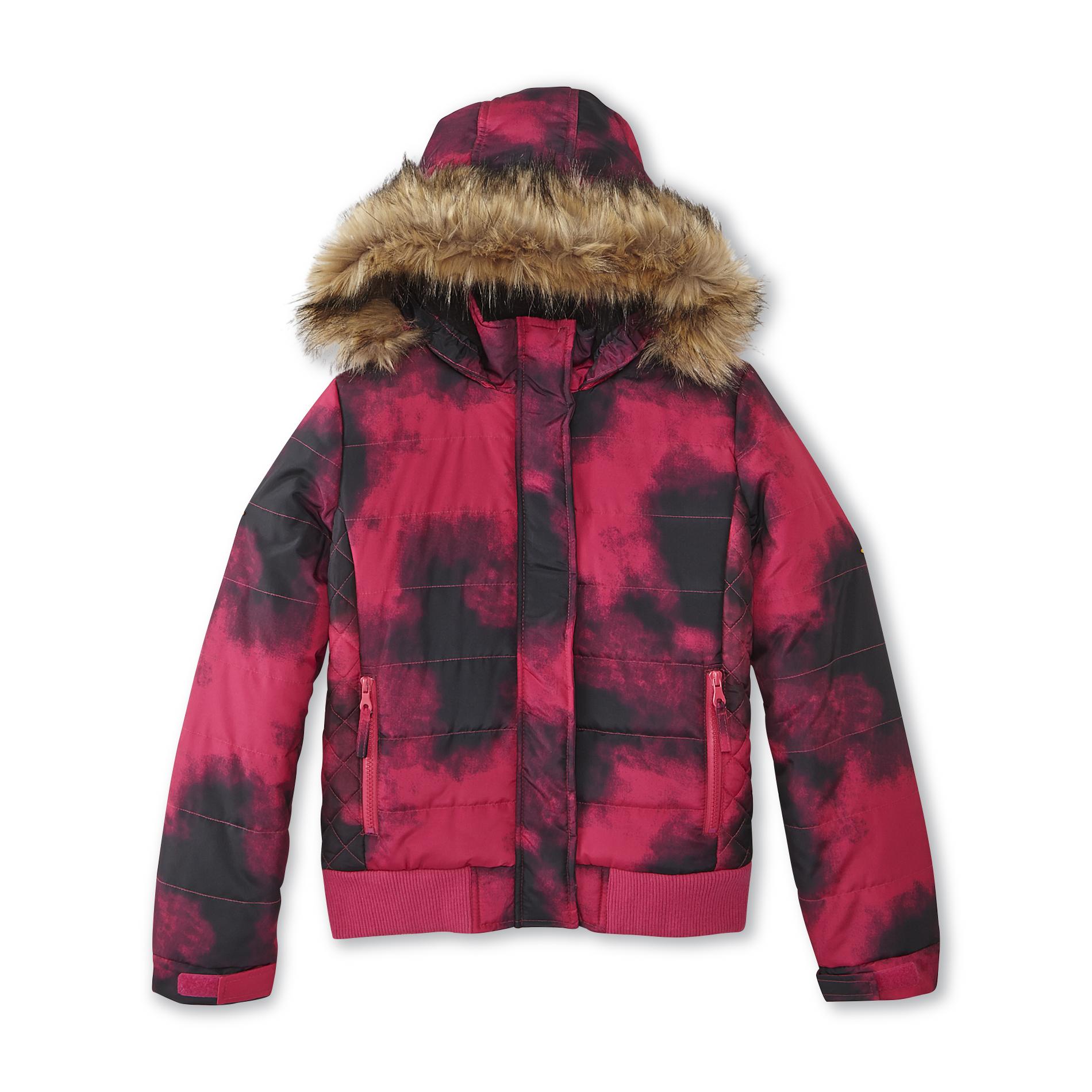 Athletech Girl's Hooded Puffer Coat - Smudge Print