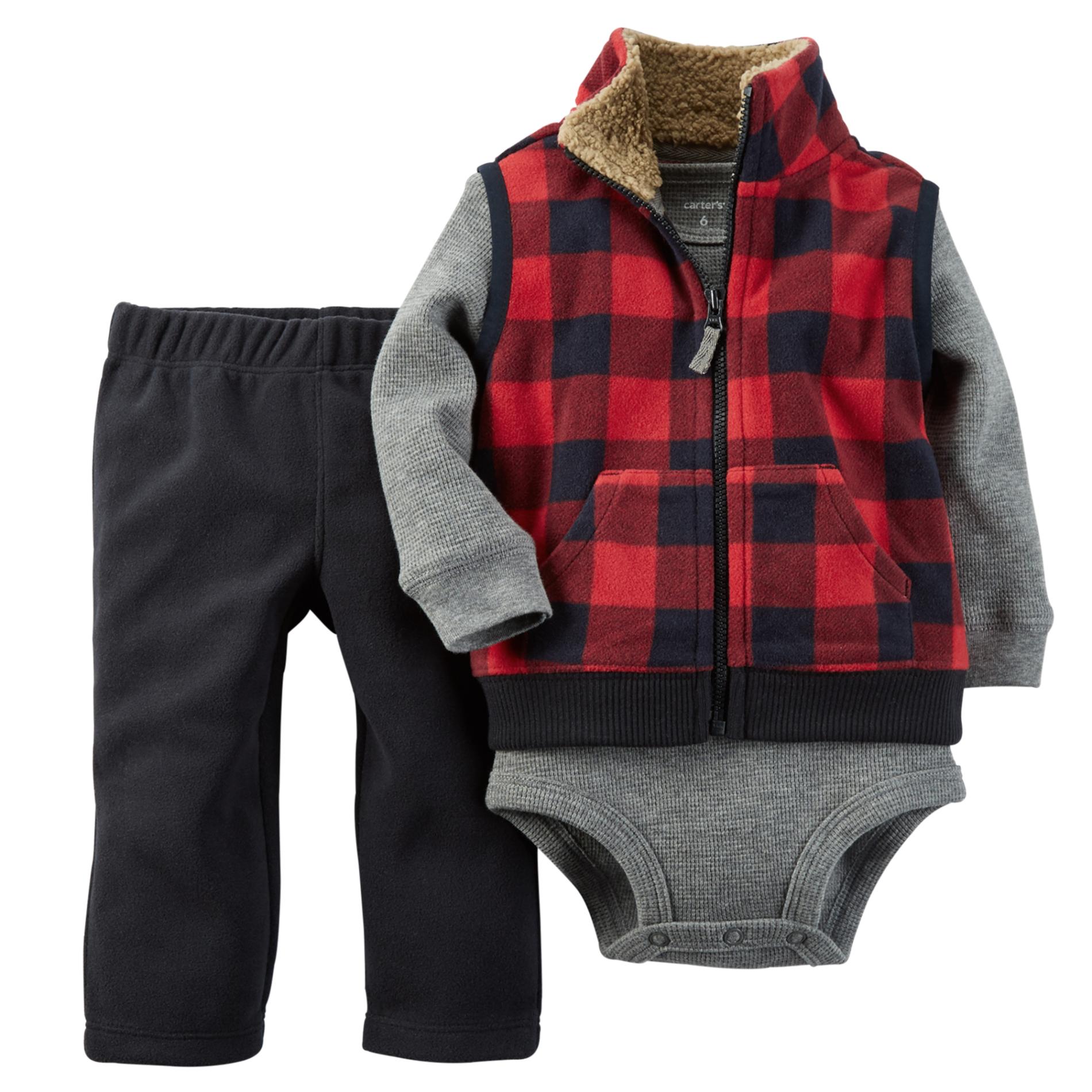 Carter's Newborn & Infant Boy's Bodysuit  Vest & Pants - Plaid