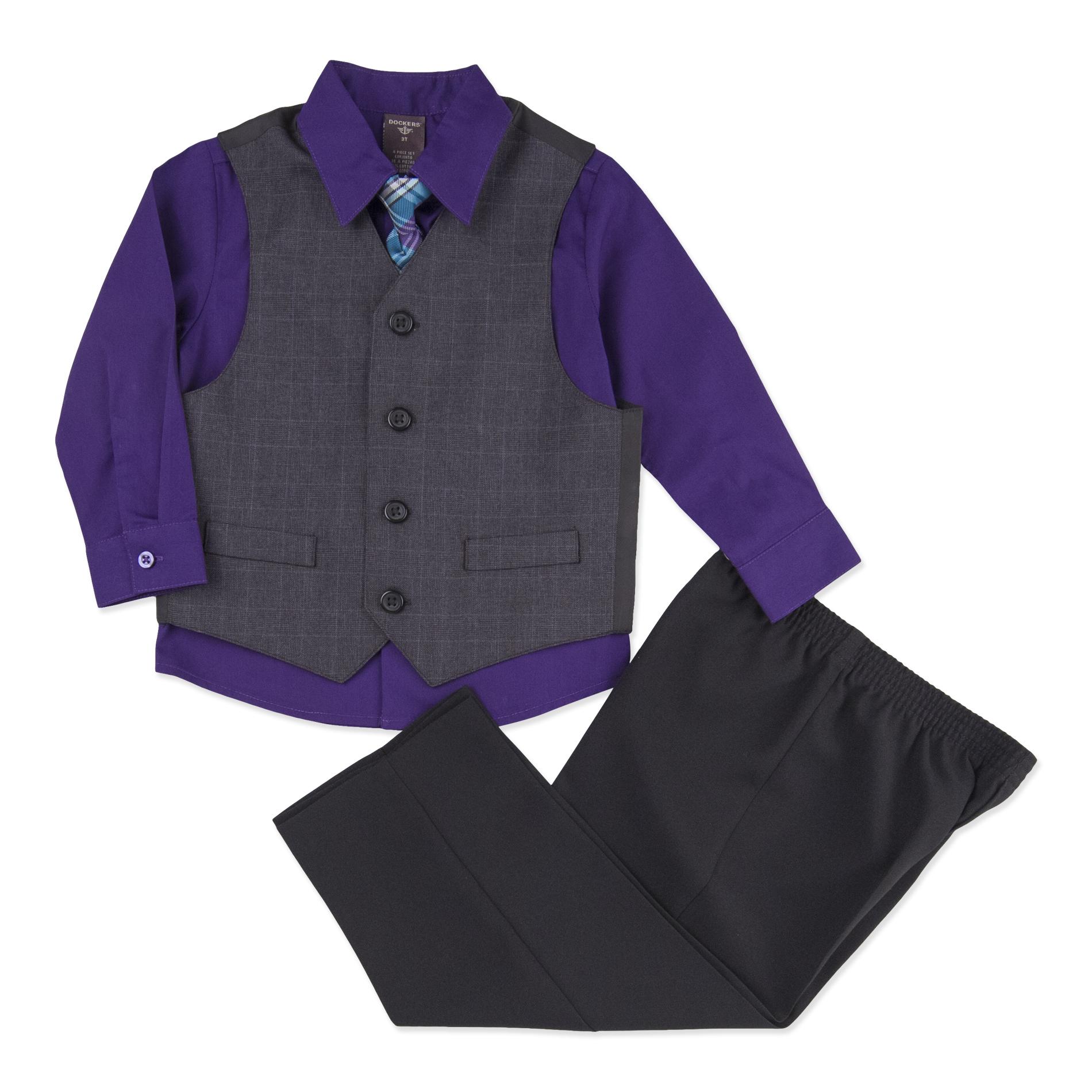 Dockers Boy's Button-Down Shirt  Vest  Pants & Necktie - Plaid