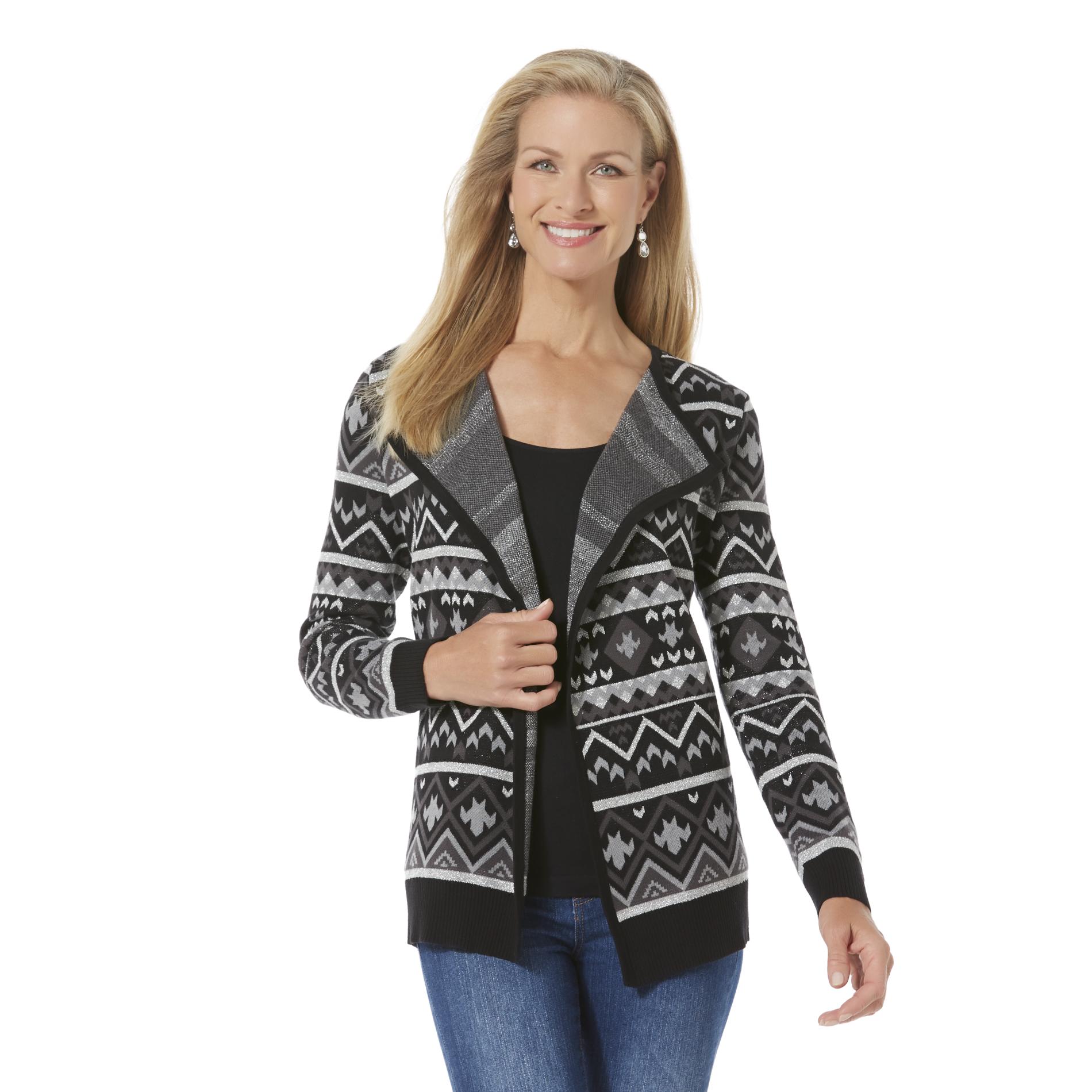 Basic Editions Women's Open-Front Cardigan Sweater - Tribal