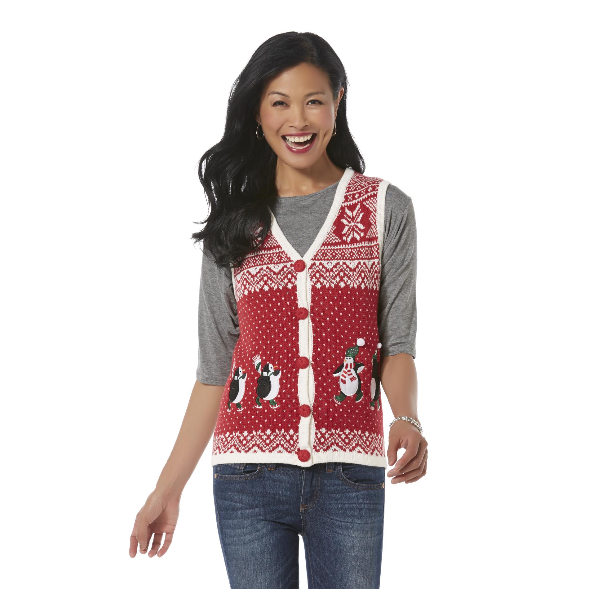 Holiday Editions Women's Christmas Sweater Vest - Penguins