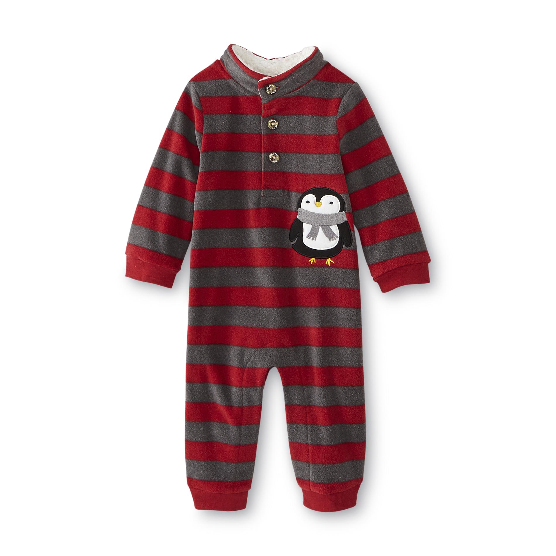 Little Wonders Newborn Boy's Fleece Sleeper Pajamas - Striped & Penguin