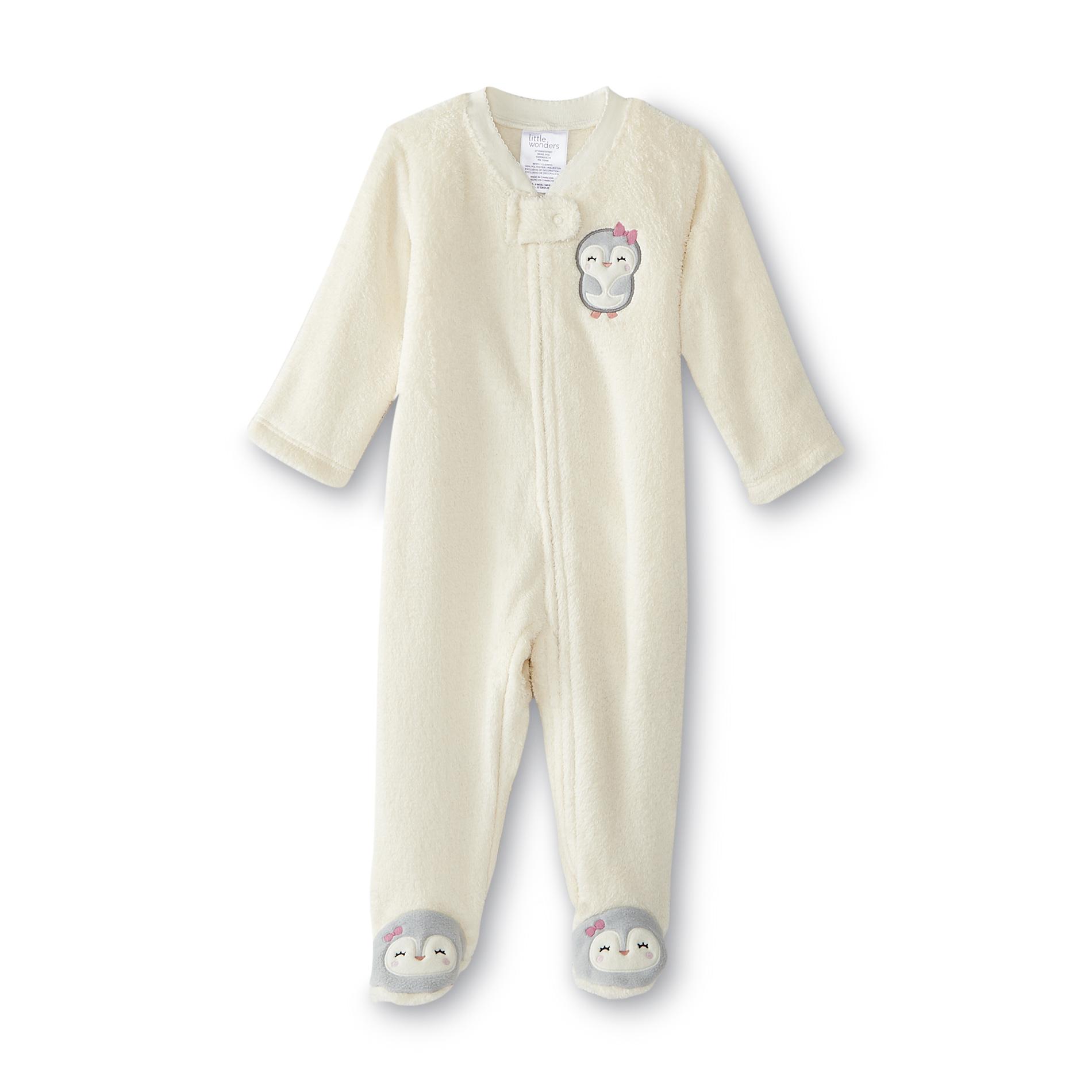 Little Wonders Newborn Girl's Footed Fleece Pajamas - Penguin