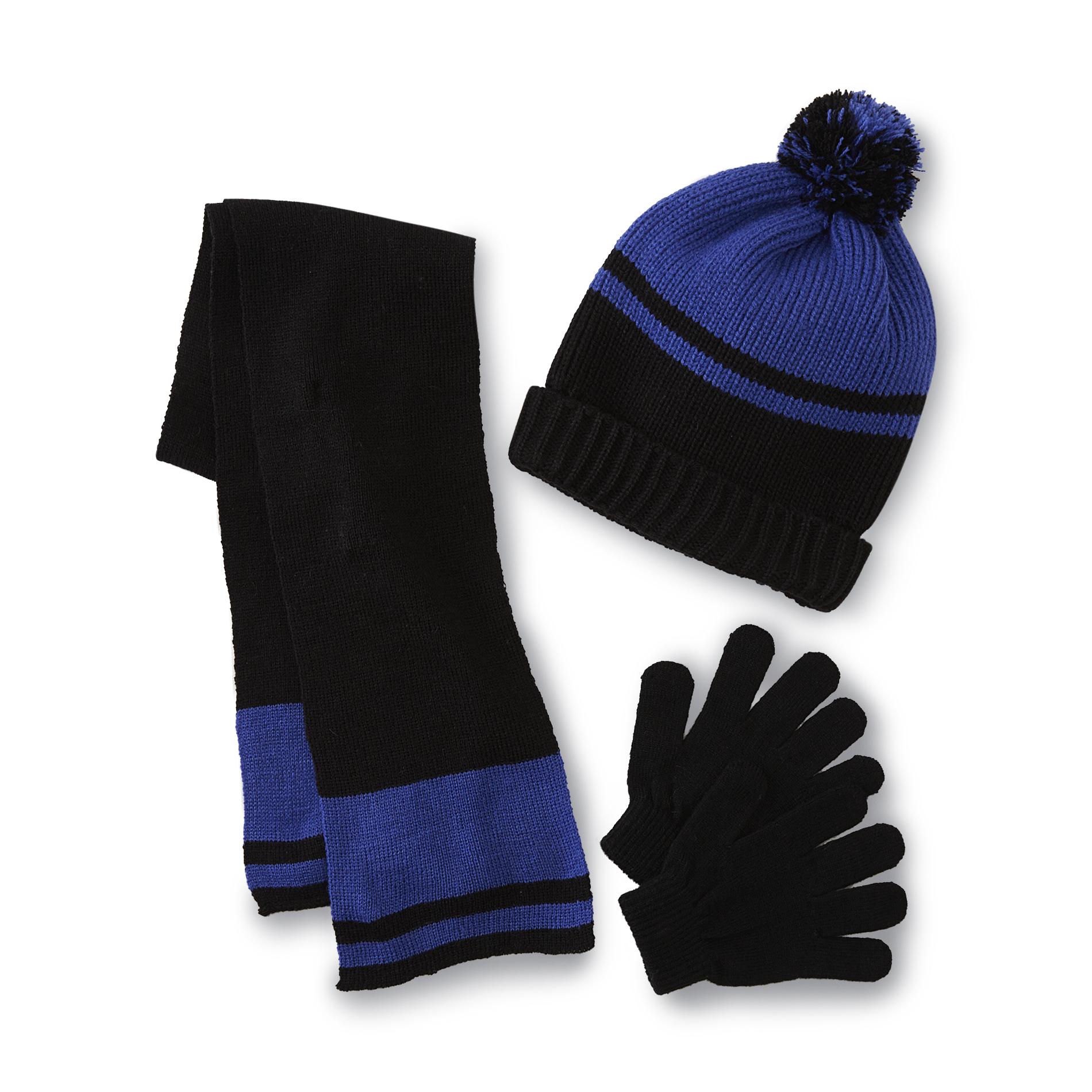 Aquarius Boy's Hat, Scarf & Gloves - Striped