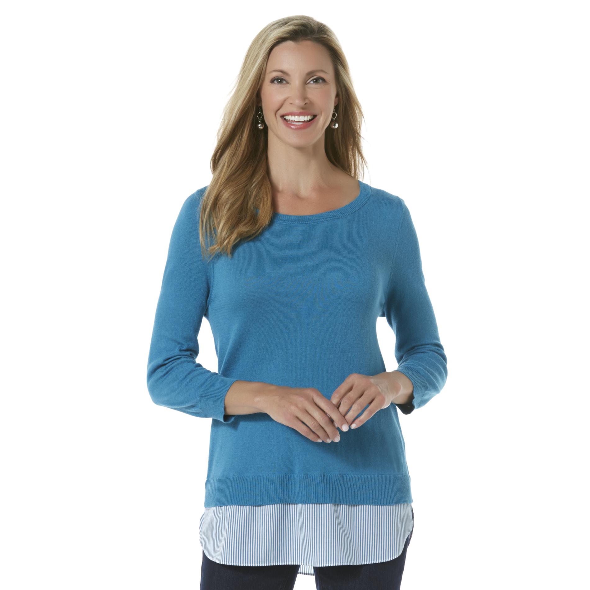 Laura Scott Women's Layered-Look Sweater - Striped