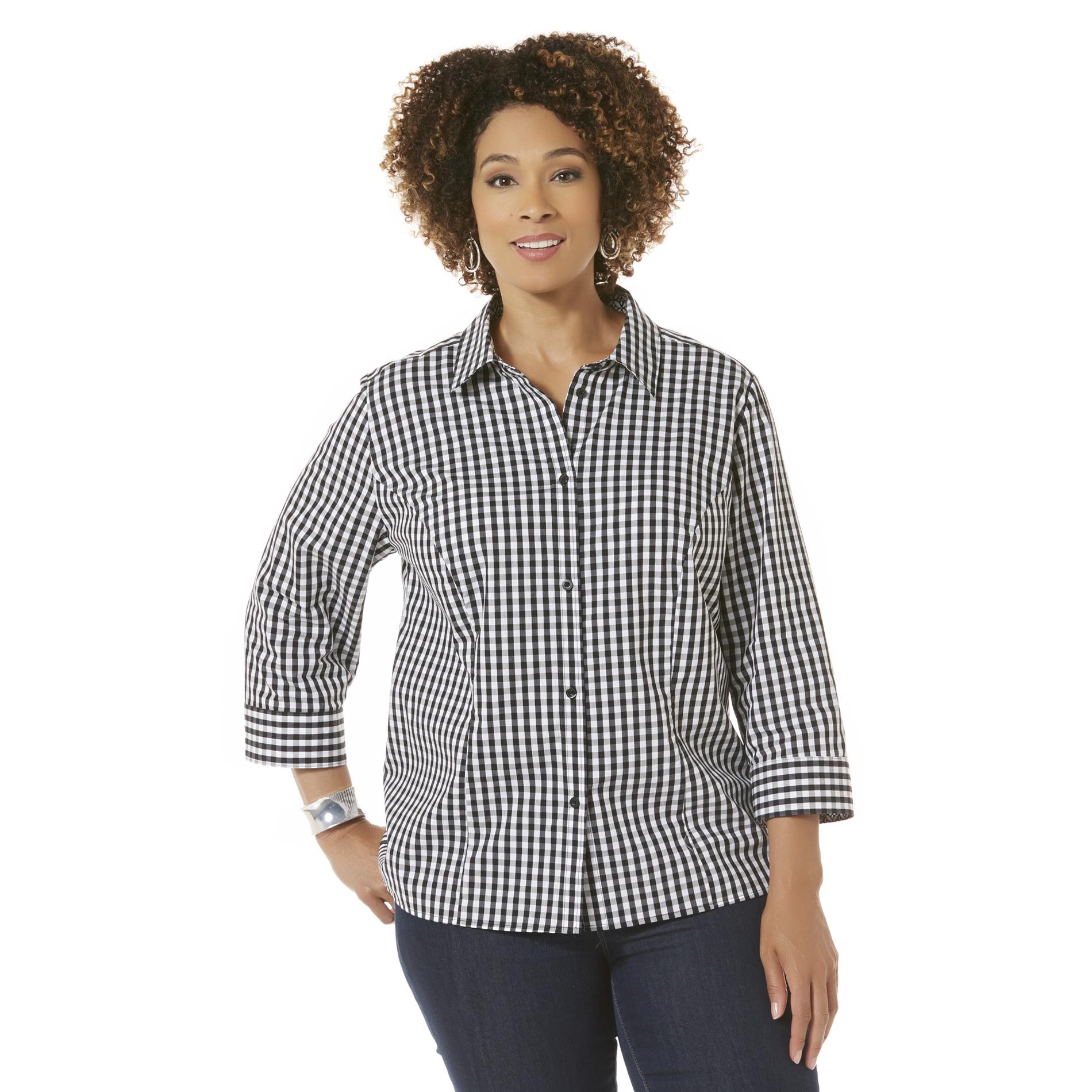 Basic Editions Women's Plus Easy Care Woven Blouse - Plaid